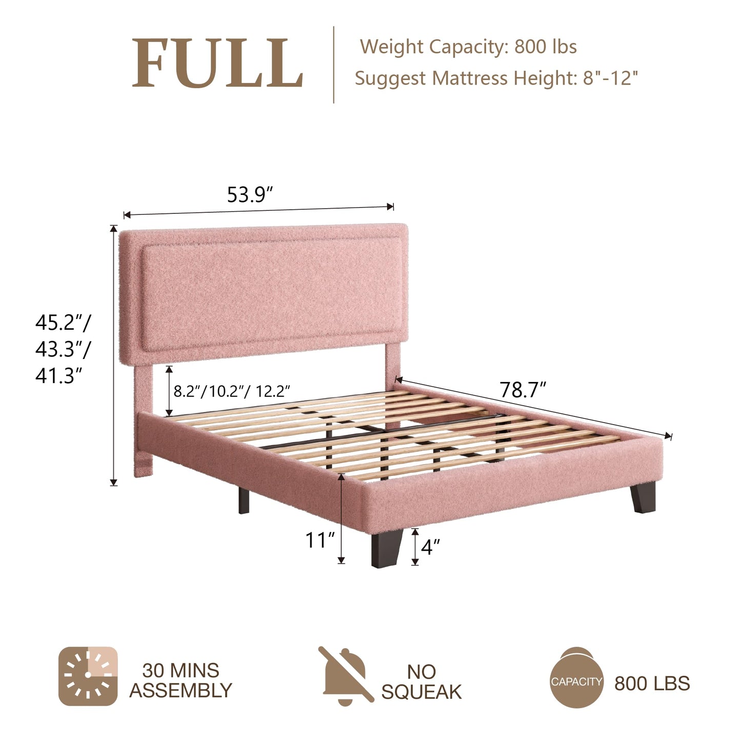 King Size Bed Frame and Headboard, Boucle Upholstered Platform Cloud Bed Frame with Headboard, Soft Teddy Fabric, Modern Style, No Box Spring Required, Easy Assembly, Blue-Black