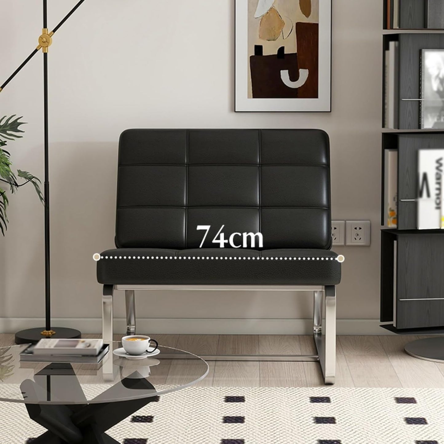 Comfortable Desk Chair no Wheels Oil Wax Leather Computer Chair with Sturdy Metal Frame Business Meeting Chairs with Reinforced Saddle-Style Backrest for Bedroom, Living Room, Offices(Black)