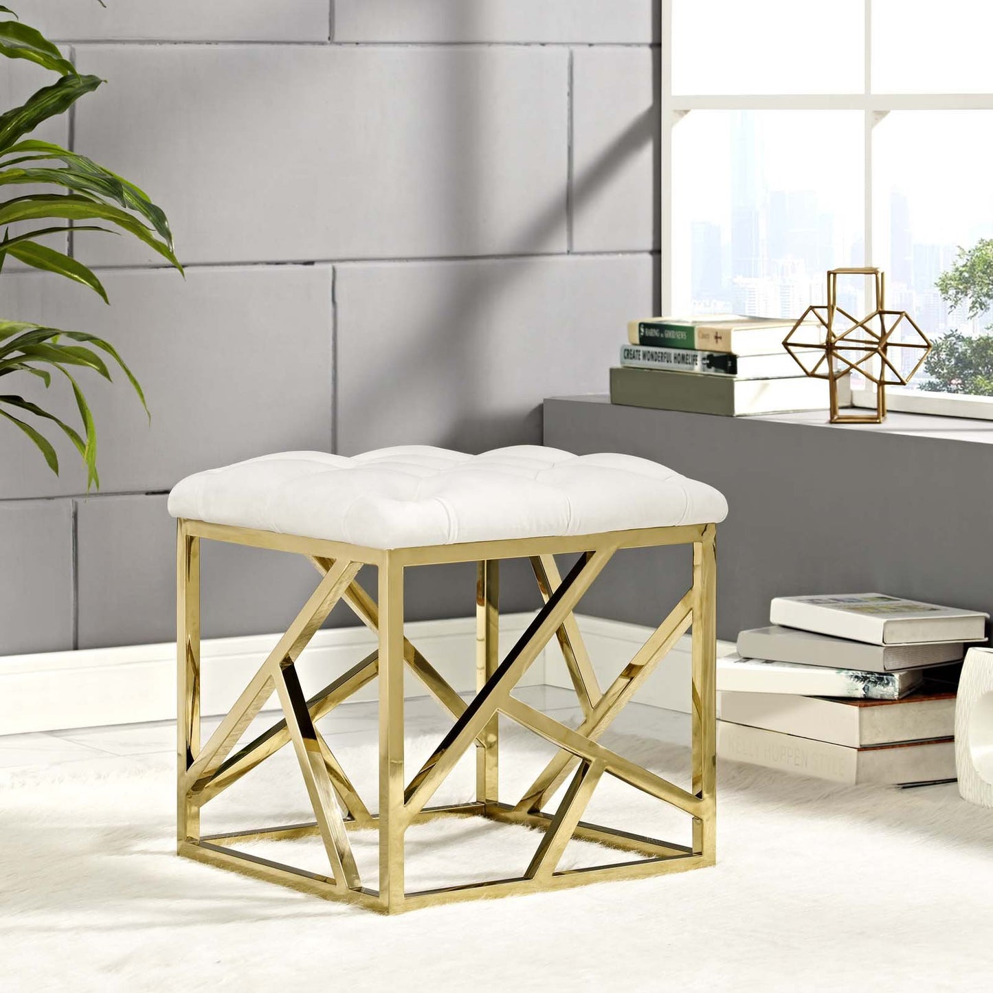 Modway intersperse Button-Tufted Contemporary Modern with Metallic Frame, Bench, Silver Gray