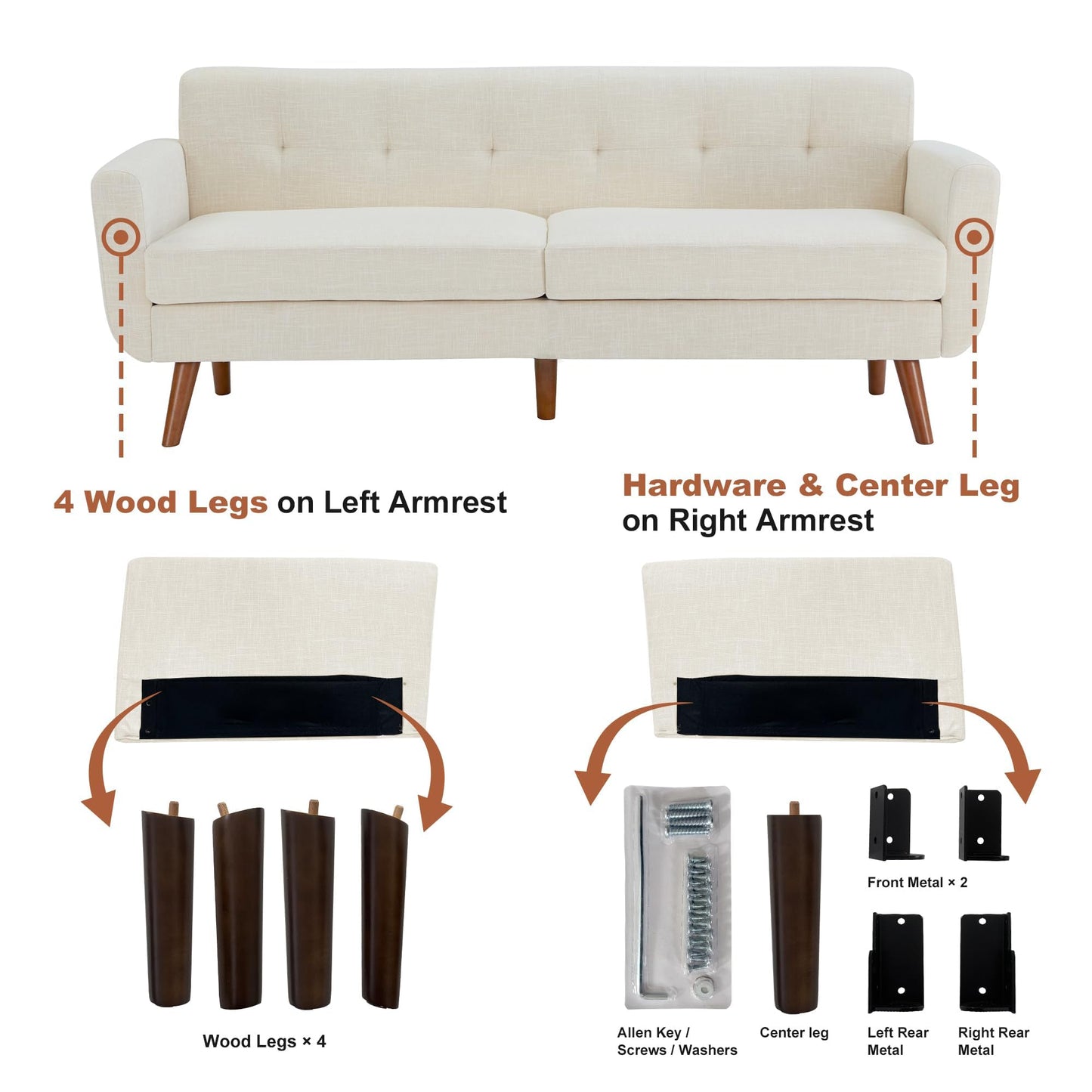 Tbfit 65" W Loveseat Sofa, Mid Century Modern Love Seat Couches for Living Room, Button Tufted Upholstered Small Couch for Bedroom, Solid and Easy to Install Love Seats Furniture, Grey
