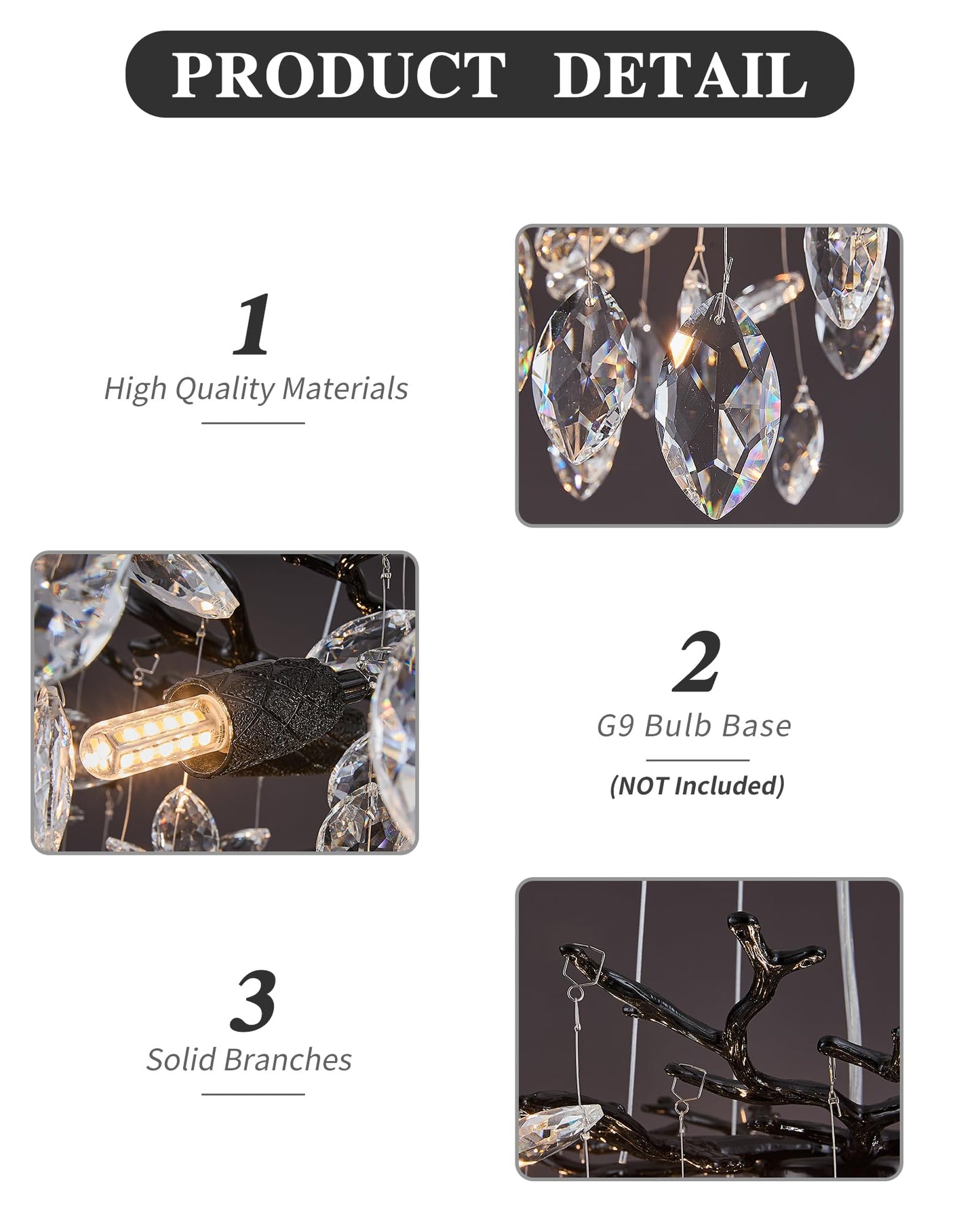 Modern Tree Branch Crystal Chandelier Luxury Silver Crystal Pendant Lighting 18" Contemporary 6-Light Chandeliers for Dining Room Kitchen Bedroom Living Room