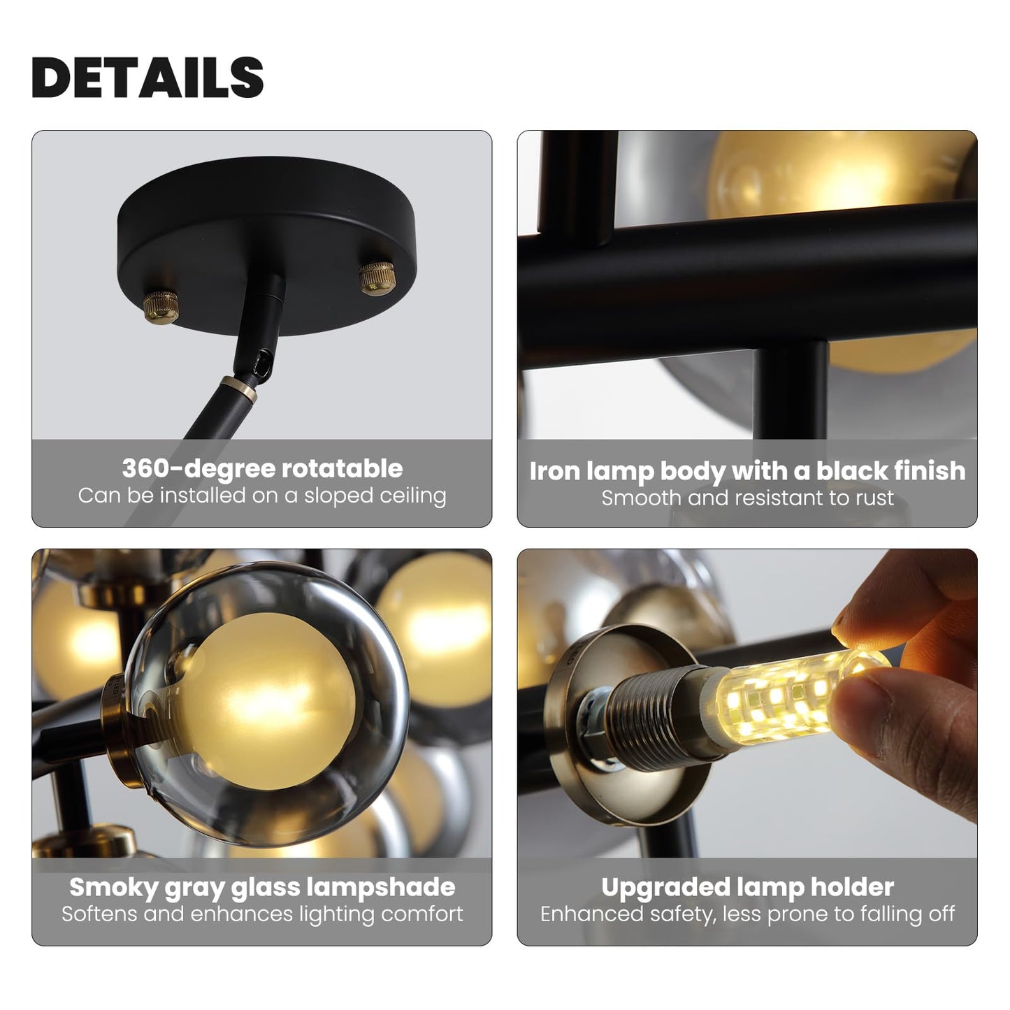 CROSSIO Modern Linear Chandeliers Black 16 Lights Pendant Light Fixtures Bubble Glass Chandelier Mid Century Sputnik Chandelier for Kitchen Island Dining Room