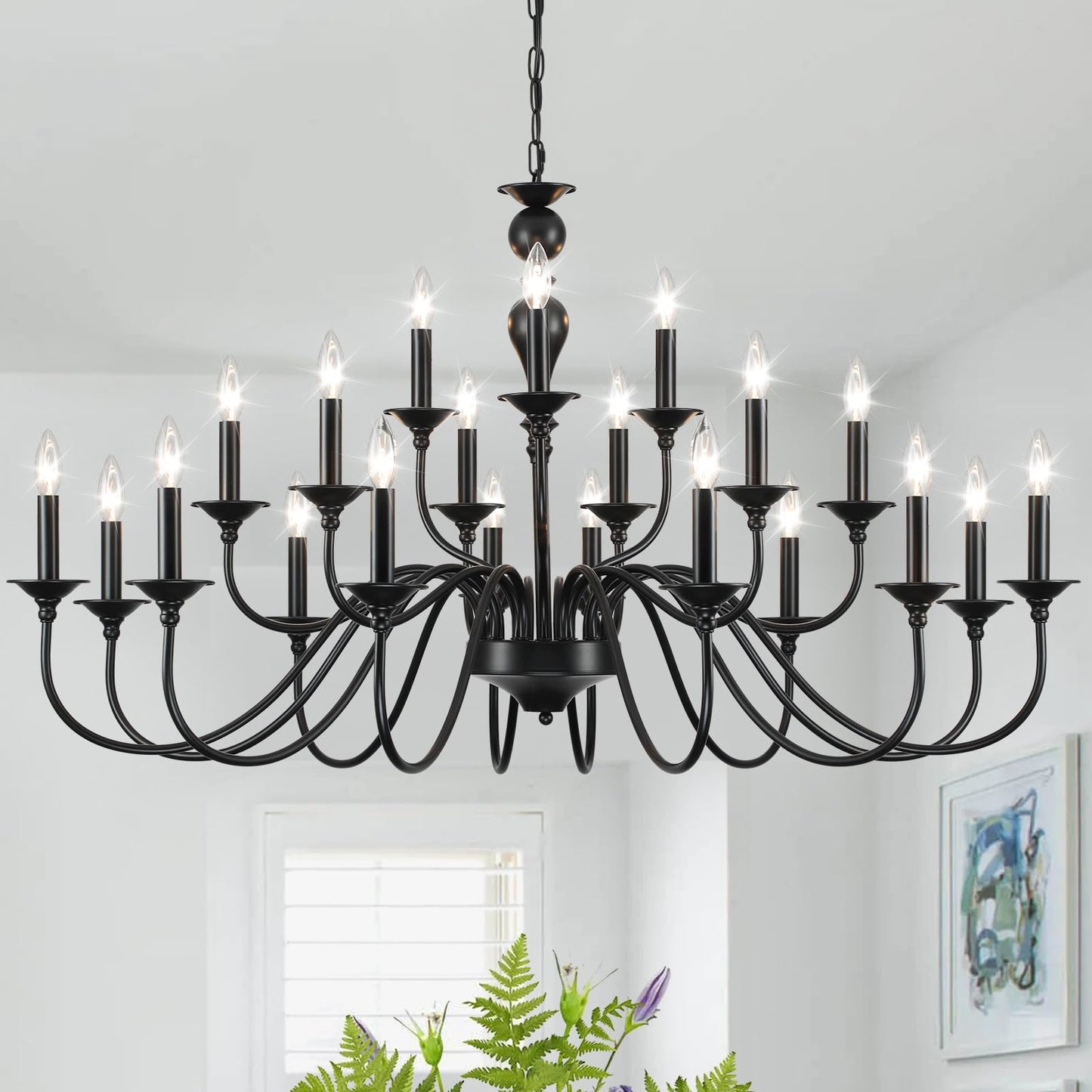 15 Light Black Farmhouse Chandeliers for Dining Room Light Fixtures Over Table, Vintage Candle Large Chandelier for Living Room Foyer Staircase Restaurant Showroom Villa