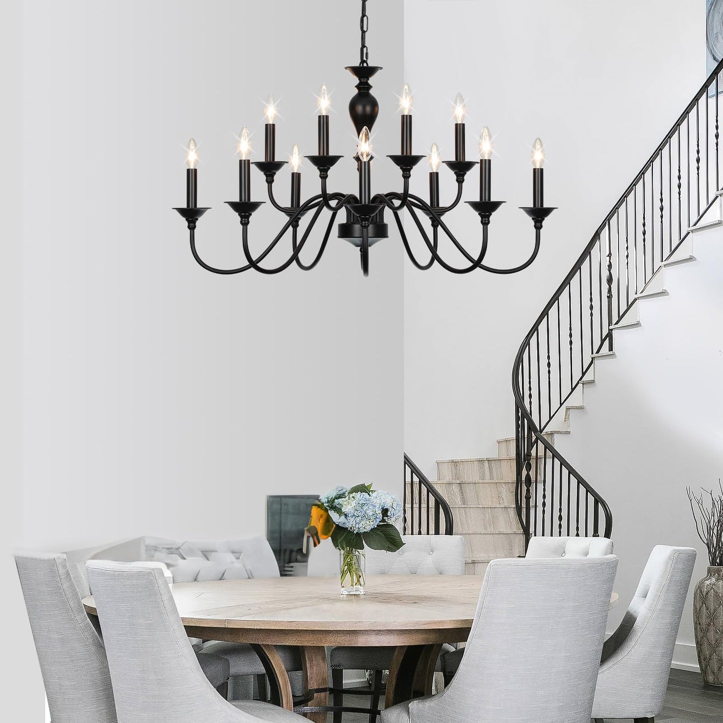 15 Light Black Farmhouse Chandeliers for Dining Room Light Fixtures Over Table, Vintage Candle Large Chandelier for Living Room Foyer Staircase Restaurant Showroom Villa