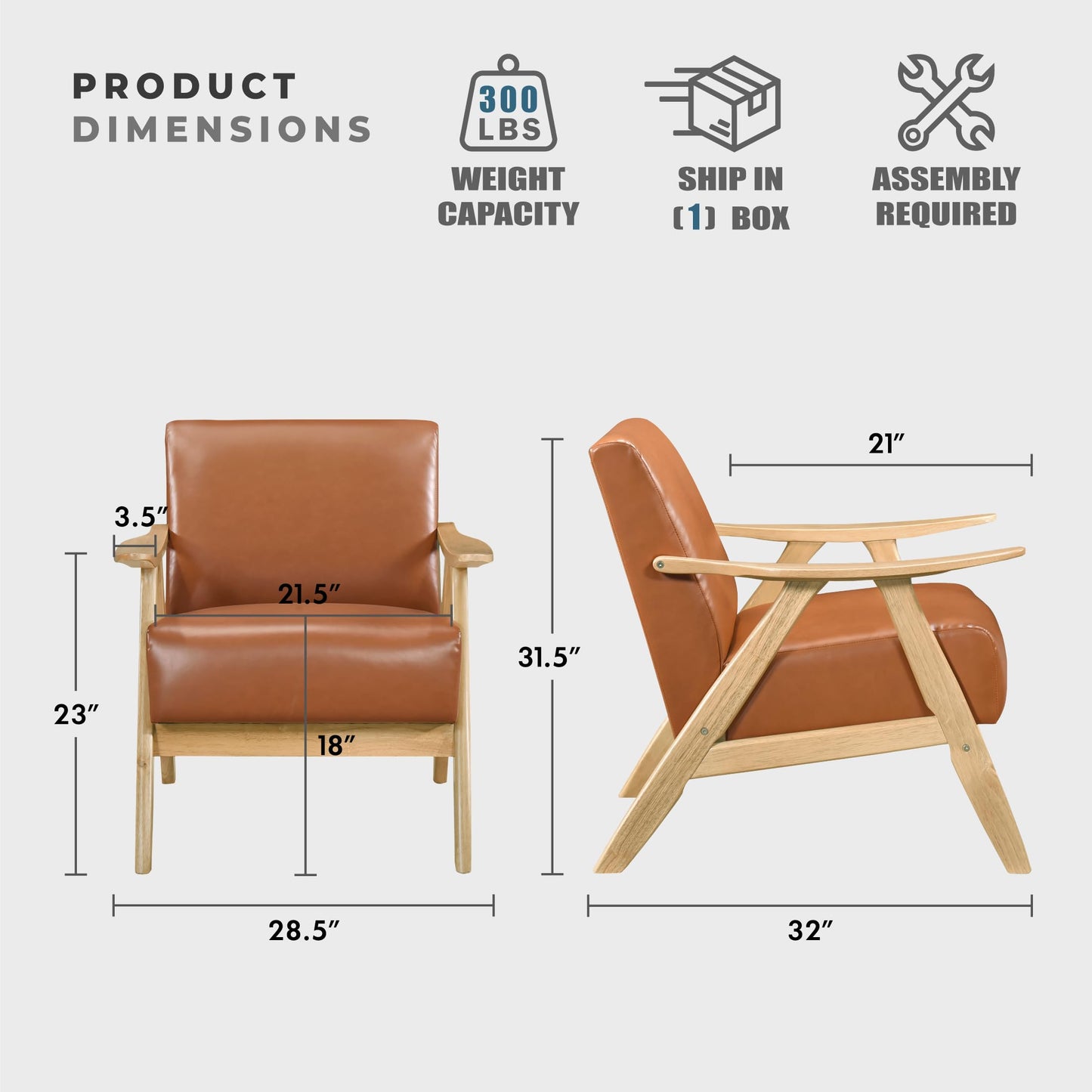 Lexicon Mid Century Modern Accent Chair with Solid Wood Frame in Walnut Finish, Upholstered Living Room Lounge Arm Chair, Thick and Comfy Innerspring Seat Cushion, Linen-Look Fabric, Gray