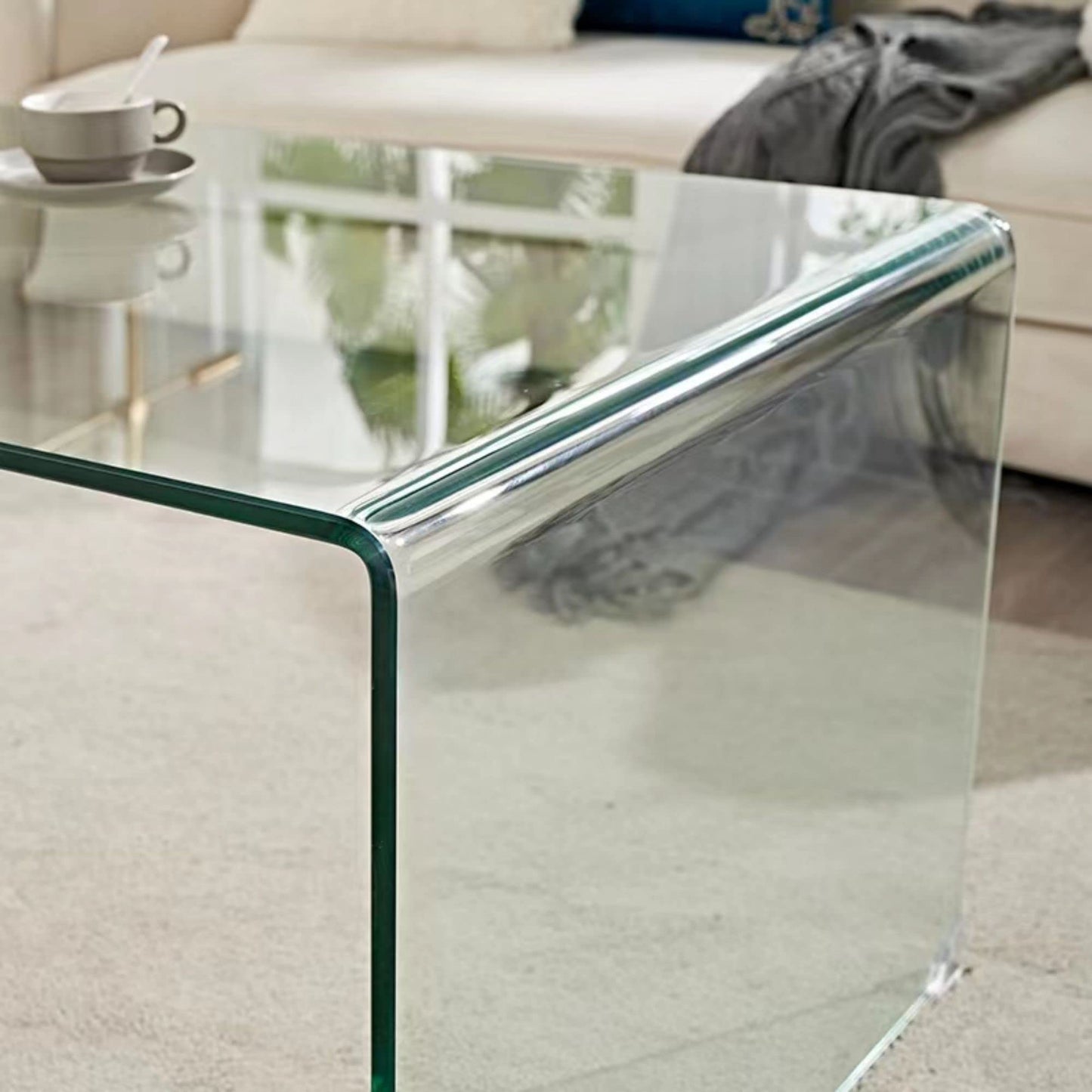 Meihua Tempered Glass Coffee Table for Living Room, Clear Center Table with 0.47 inch Tempered Glass, Transparent Modern Coffee Table