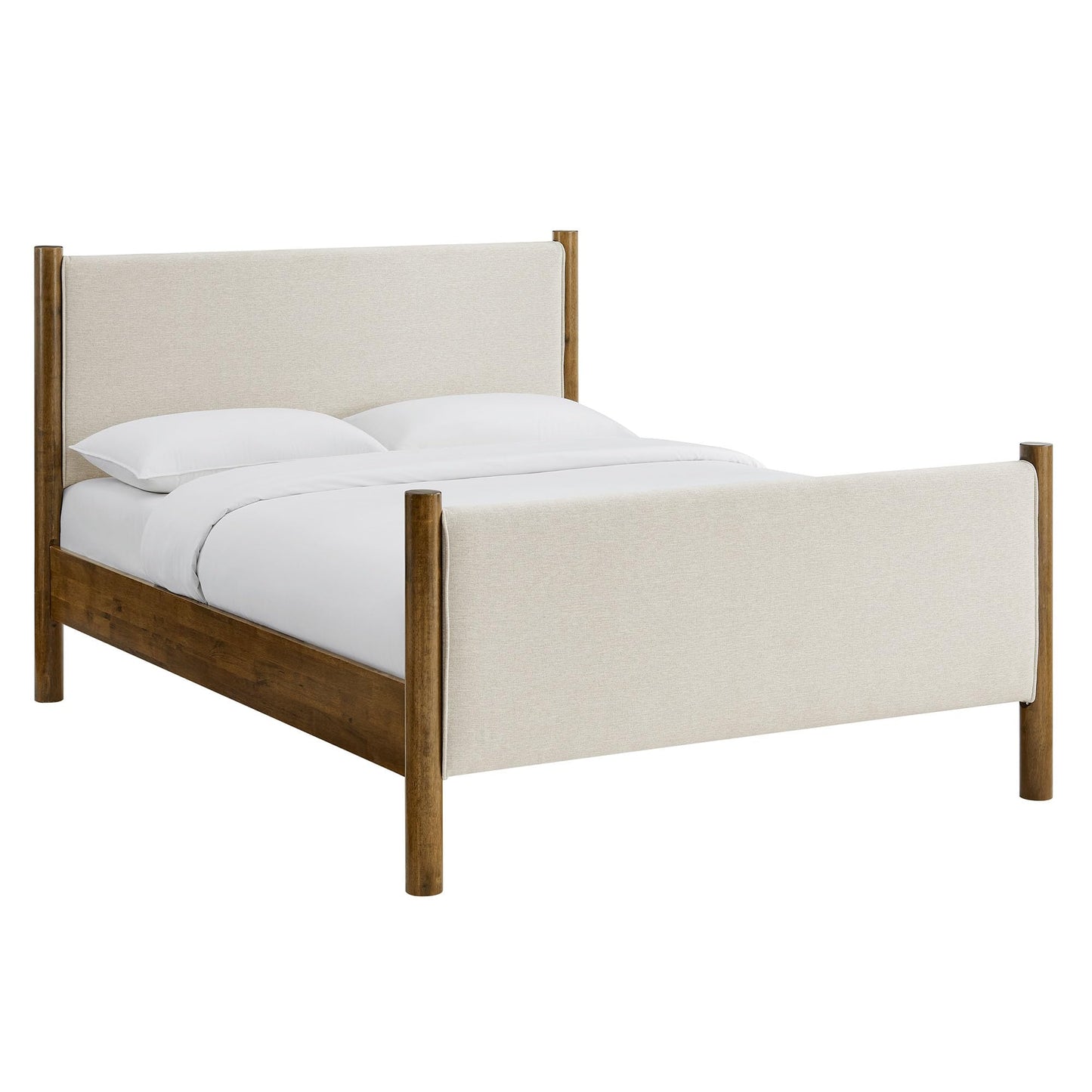 Modway Maven King Size Bed Frame in Tan Walnut with Faux Leather Upholstered Headboard and Footboard – Wood King Platform Bed Frame – No Box Spring Needed