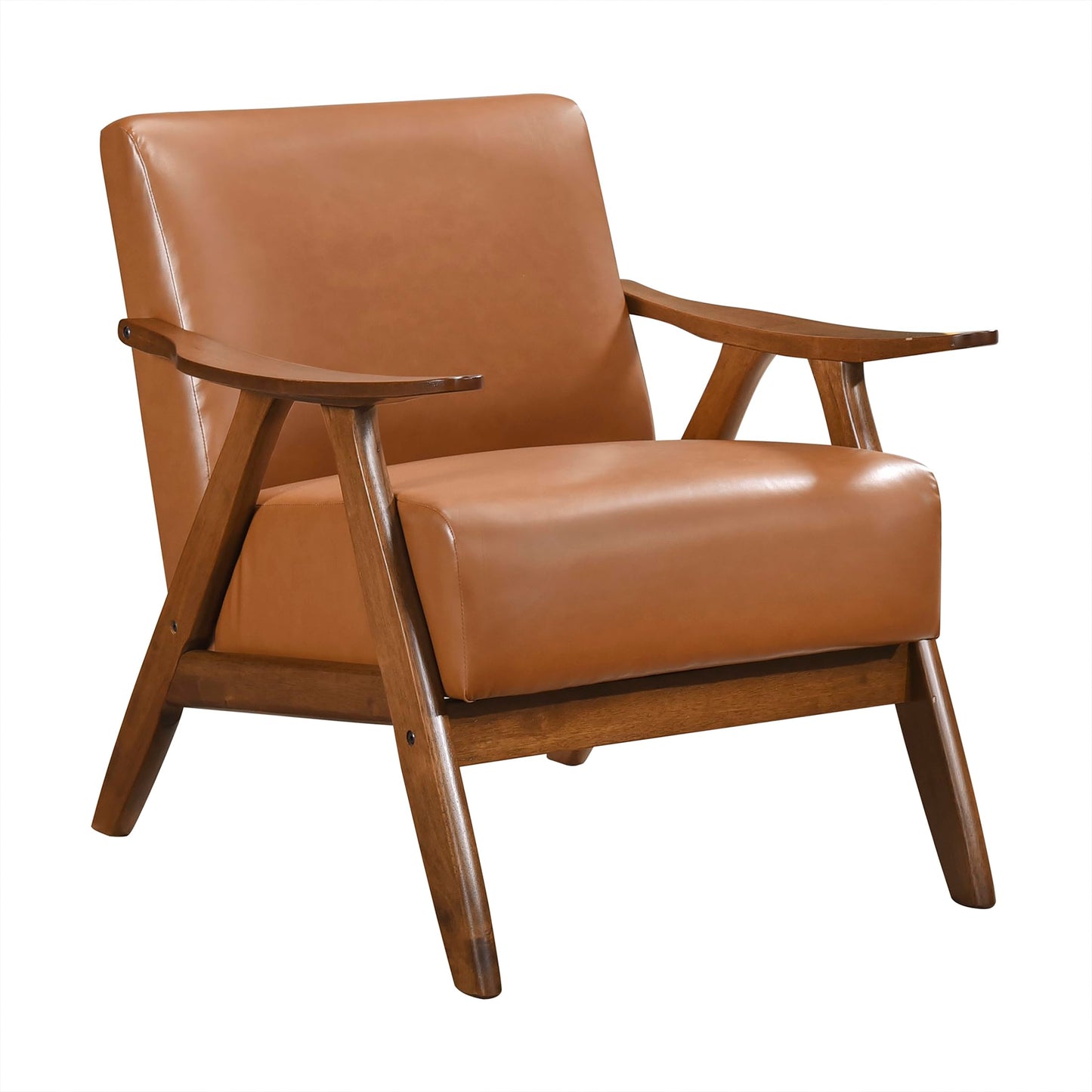 Lexicon Mid Century Modern Accent Chair with Solid Wood Frame in Walnut Finish, Upholstered Living Room Lounge Arm Chair, Thick and Comfy Innerspring Seat Cushion, Linen-Look Fabric, Gray