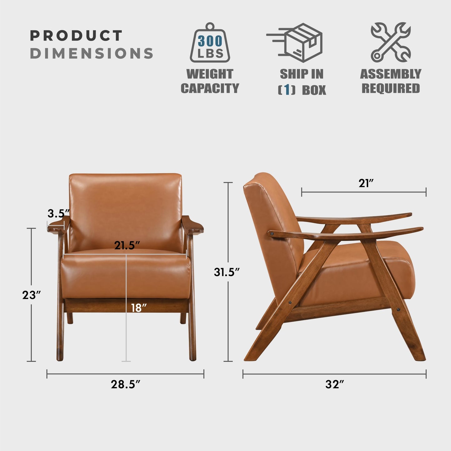 Lexicon Mid Century Modern Accent Chair with Solid Wood Frame in Walnut Finish, Upholstered Living Room Lounge Arm Chair, Thick and Comfy Innerspring Seat Cushion, Linen-Look Fabric, Gray
