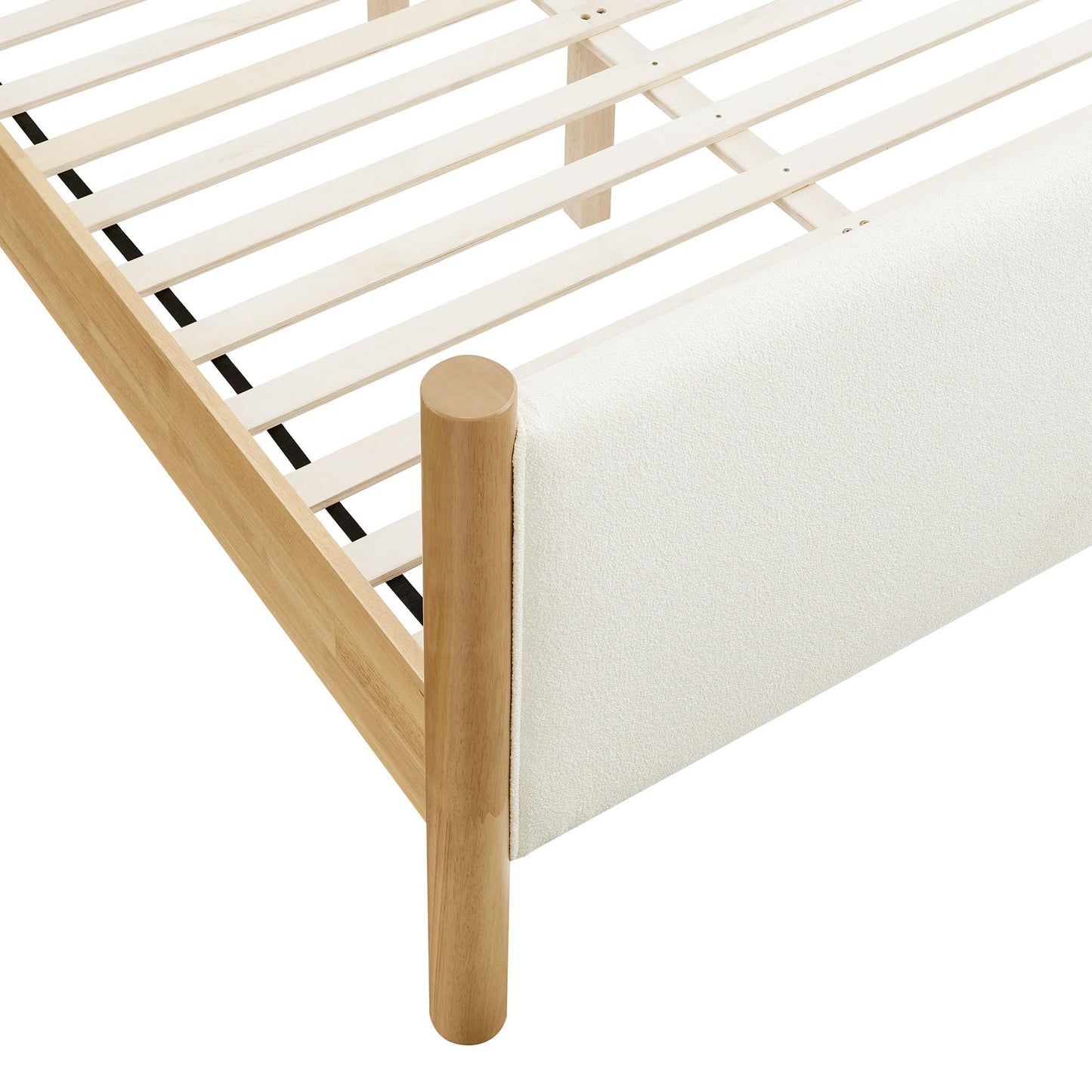 Modway Maven King Size Bed Frame in Tan Walnut with Faux Leather Upholstered Headboard and Footboard – Wood King Platform Bed Frame – No Box Spring Needed