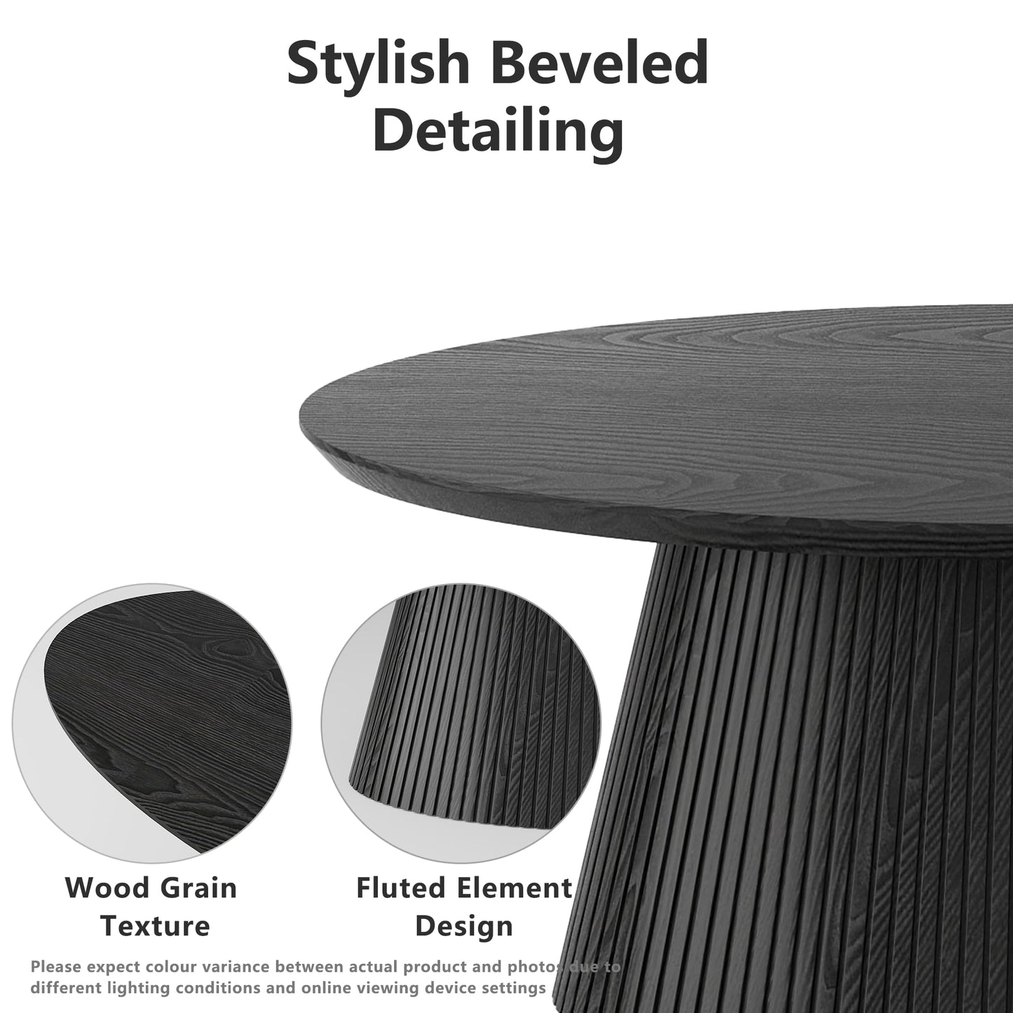 win2win Oval Coffee Table, Mid Century Modern Coffee Table with Fluted Design, Small Funky Tea Table with Wood Grain Veneer, Minimalist Center Table for Living Room, Apartment, Office, Walnut