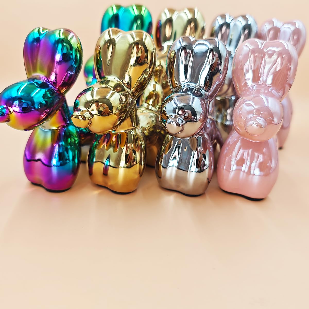 Electroplating Ceramics Balloon Dog Statue Crafts Living Room Desktop Decorations,Handmade Modern Small Ceramic Animal Statue Ornament Home Decor Accents (Dazzling, 5.1 Inch)