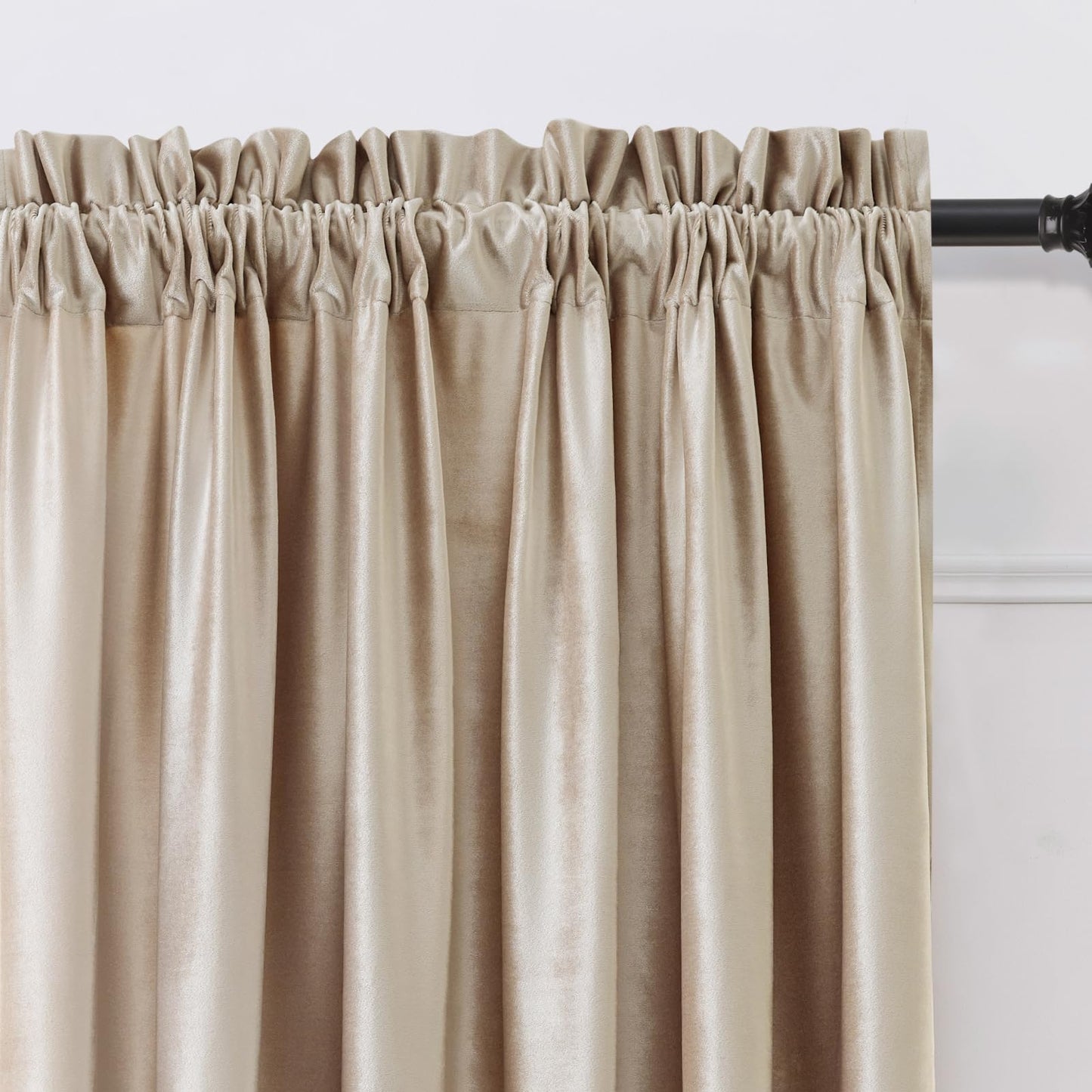 PRIMROSE Velvet Curtains 84 inch for Living Room Champagne Beige Rod Pocket Window Drapes Treatment Semi Room Darkening Decor Curtains for Bedroom Set of 2 Panels
