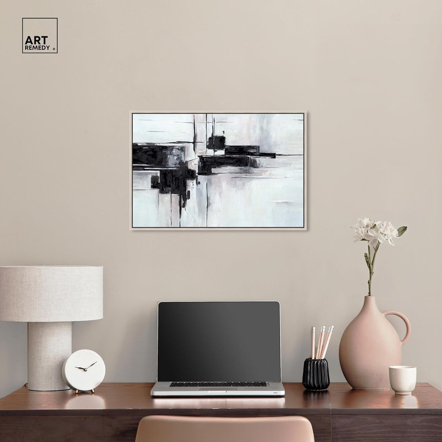 Abstract Journey Canvas Black and White Art, Gold Frame, 45" x 30"