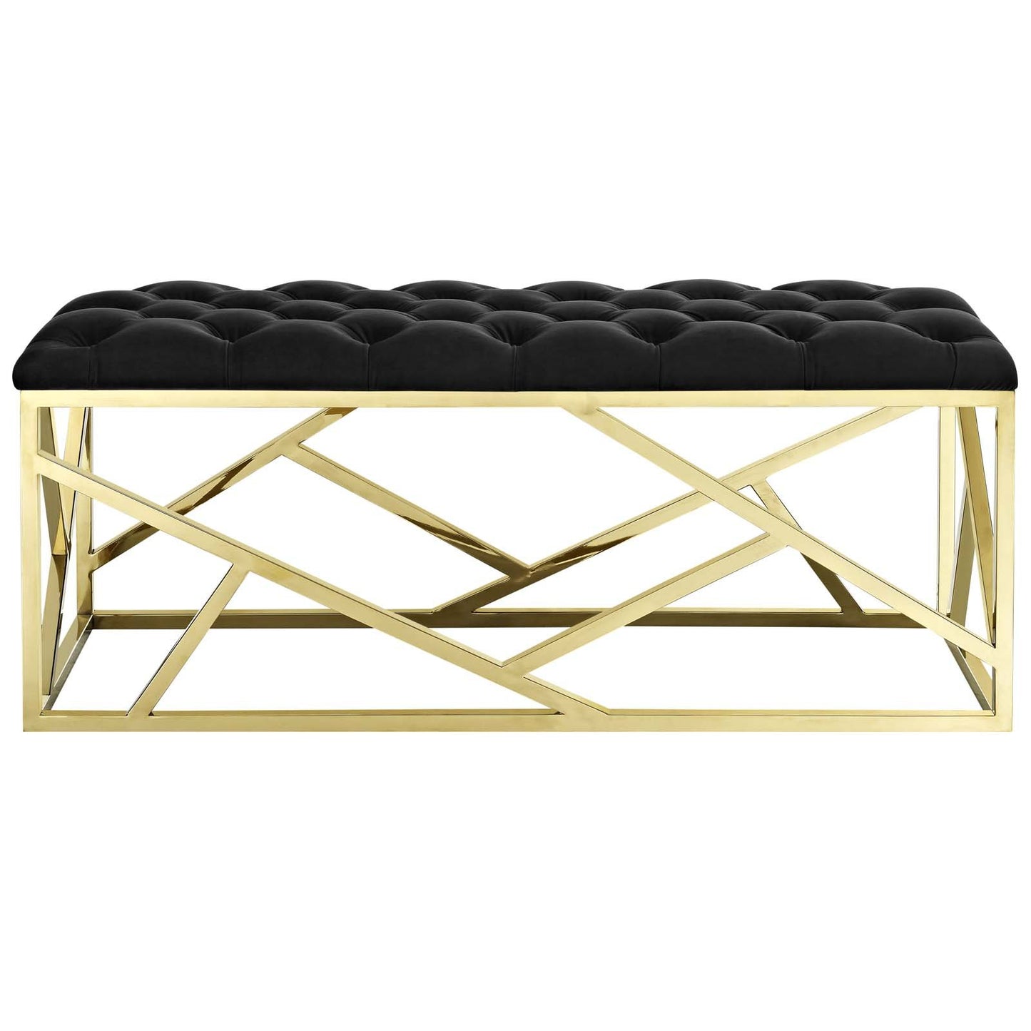 Modway intersperse Button-Tufted Contemporary Modern with Metallic Frame, Bench, Silver Gray