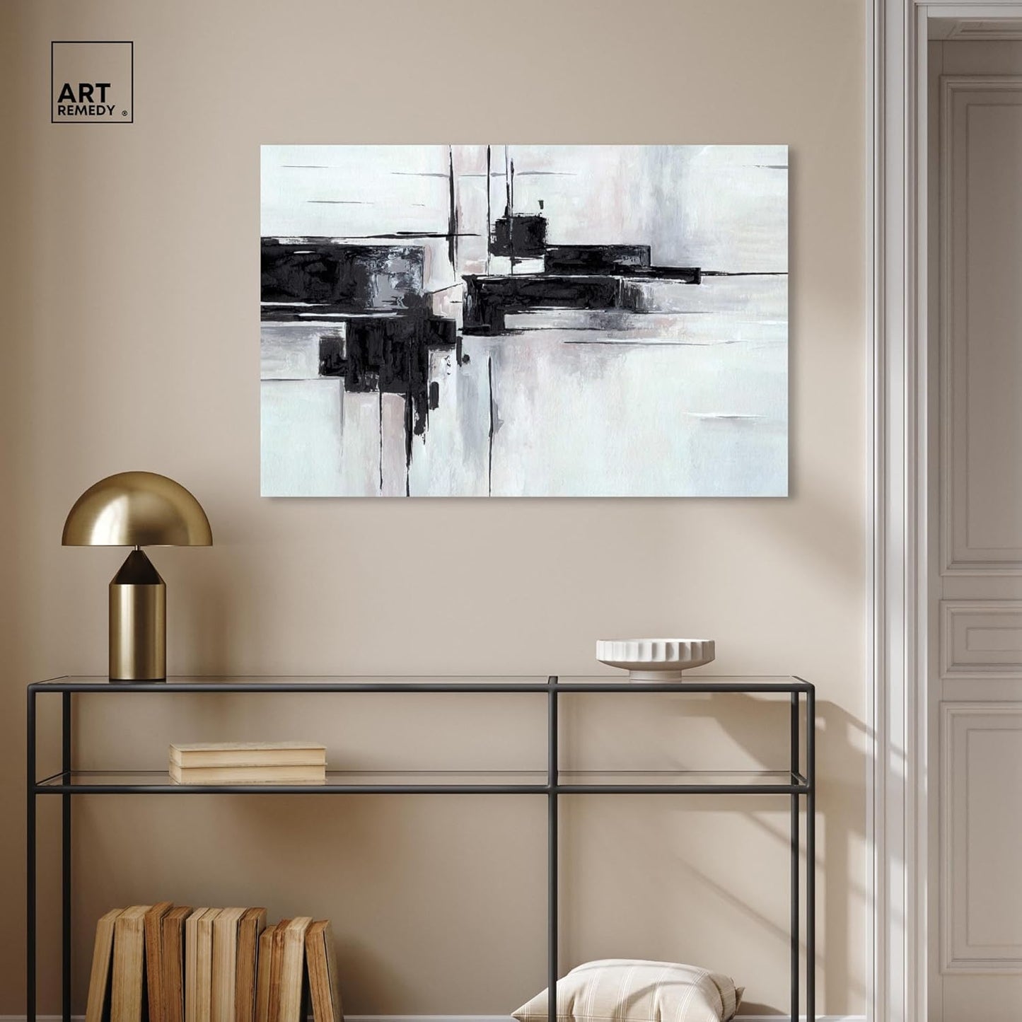 Abstract Journey Canvas Black and White Art, Gold Frame, 45" x 30"