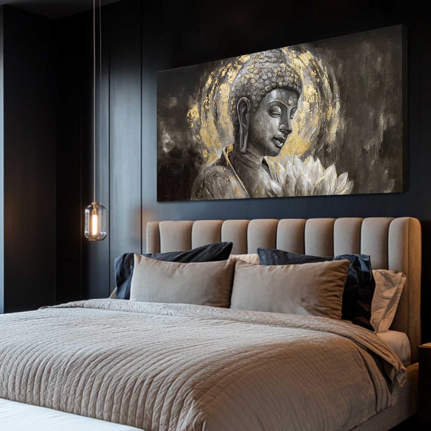 MLART99 Blue and White Abstract Wall Art Grunge Posters Gold Painting for Home Office 29"x 58" Gallery Wall Prints Large Size Artwork for Walls