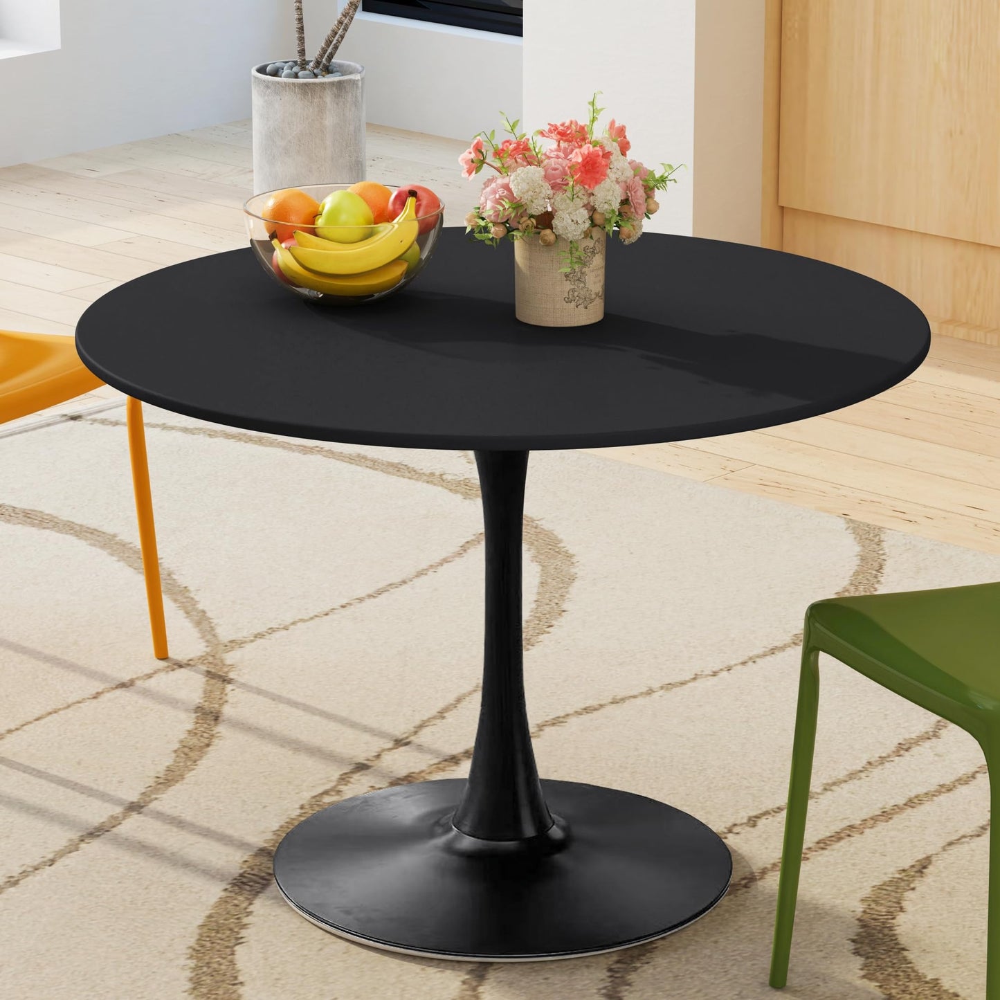 DKLGG 42" Modern Round Dining Table with MDF Top, Metal Base Pedestal Tulip Kitchen Table for 4-6 Person, Small Space Home, End Leisure Coffee Table, White