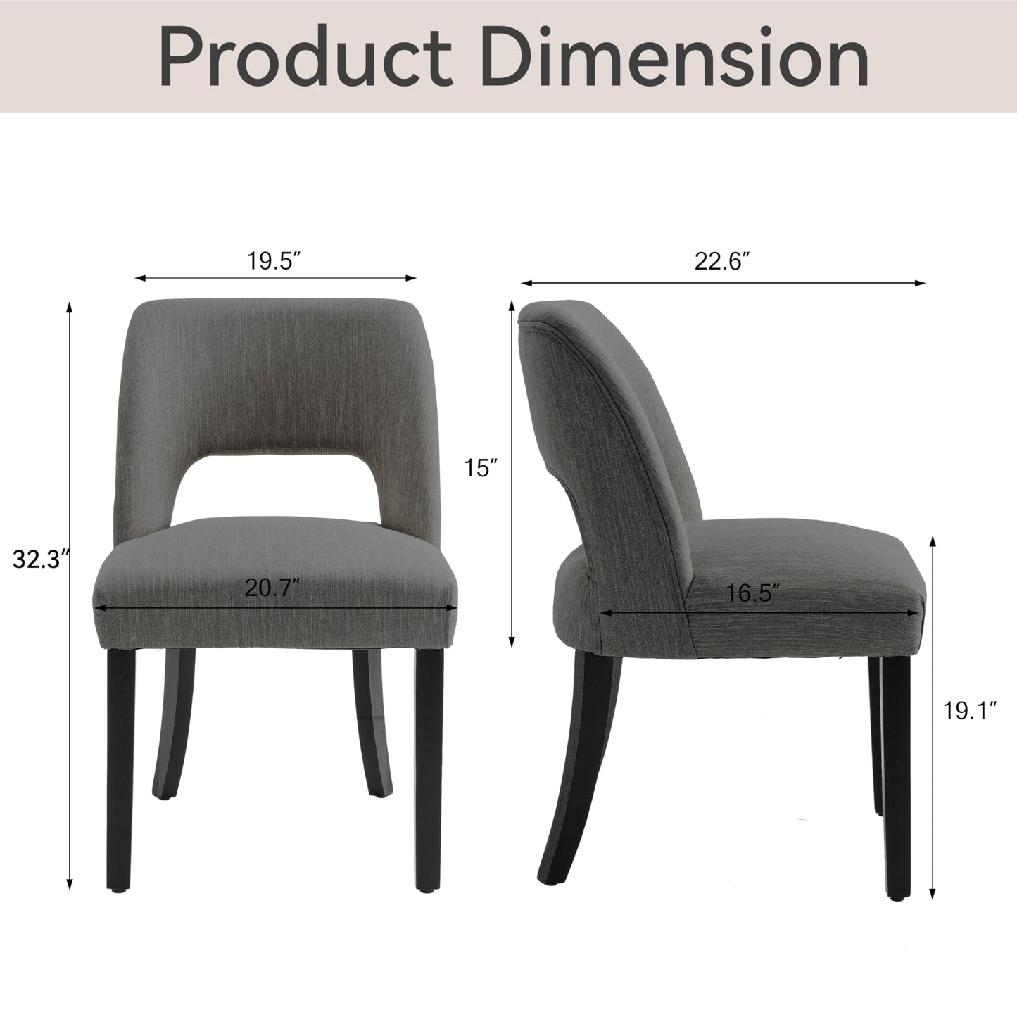 VKNOW Wooden Dining Chairs Set of 2, Modern Fabric Upholstered Dining Room Chair Kitchen Chairs, Farmhouse Dinner Chair for Kitchen Dining Room, Beige-Black Legs