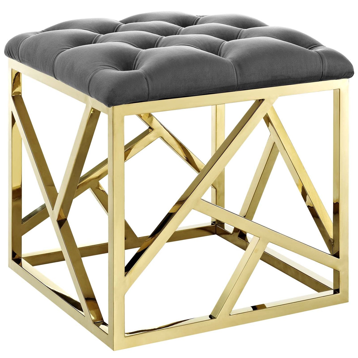 Modway intersperse Button-Tufted Contemporary Modern with Metallic Frame, Bench, Silver Gray