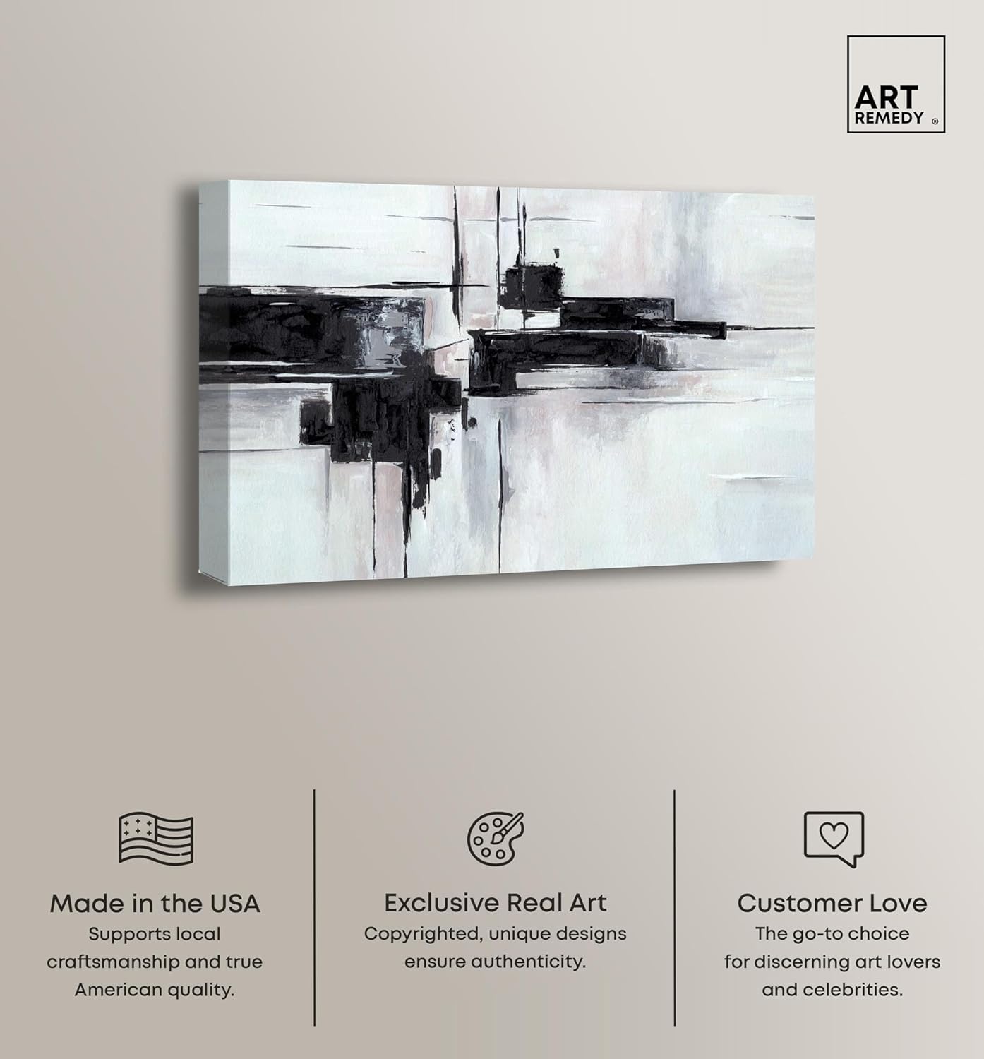 Abstract Journey Canvas Black and White Art, Gold Frame, 45" x 30"