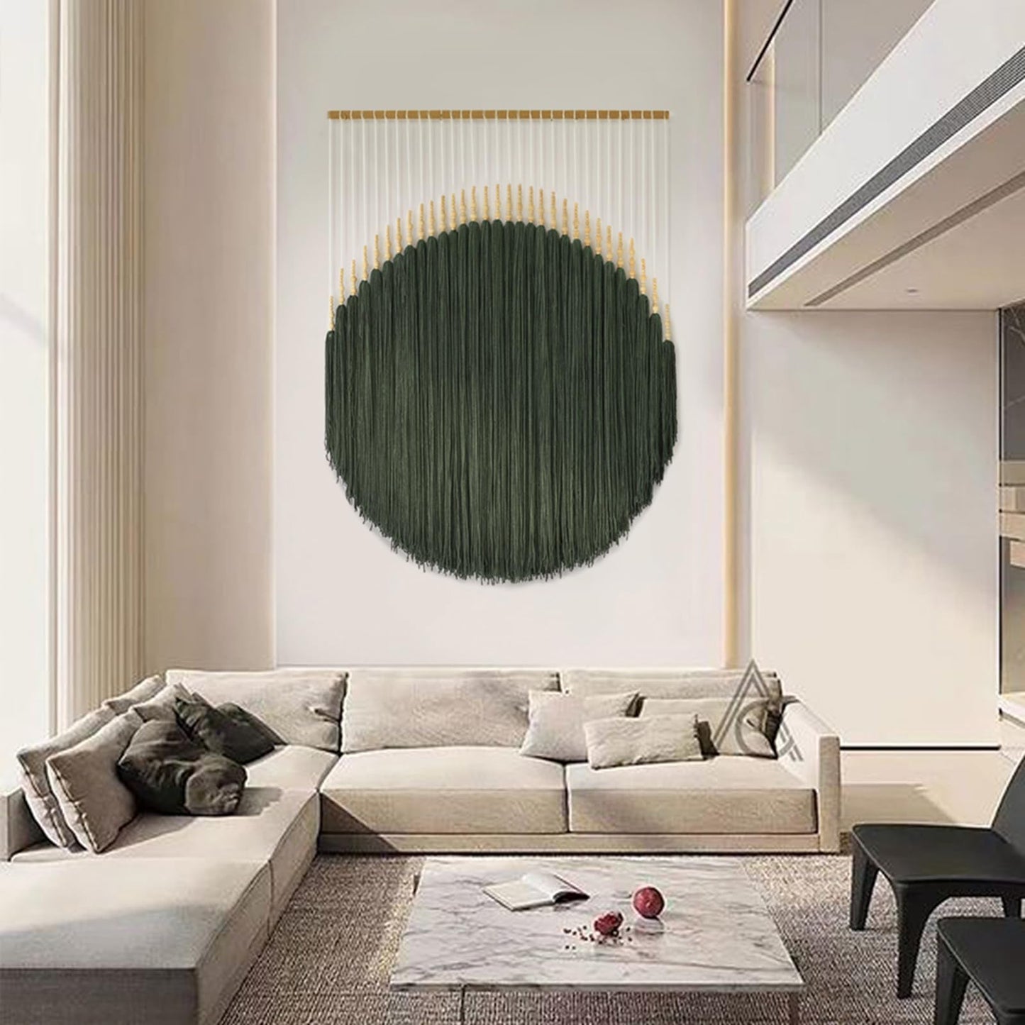 IOWER Macrame Wall Hanging Brown Yarn Beaded Backdrop Boho Wall Decor Round Tassel Home Wall Aesthetic Living Rooms Bedrooms Offices Geometric Art Chic Home Decor 39" W x 55" L
