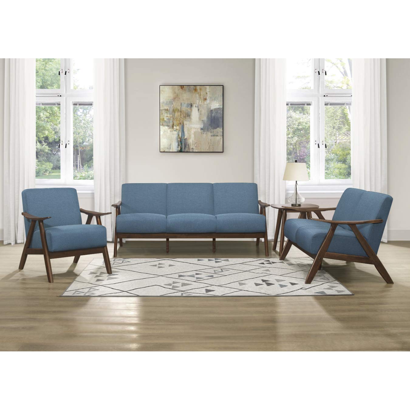 Lexicon Mid Century Modern Accent Chair with Solid Wood Frame in Walnut Finish, Upholstered Living Room Lounge Arm Chair, Thick and Comfy Innerspring Seat Cushion, Linen-Look Fabric, Gray
