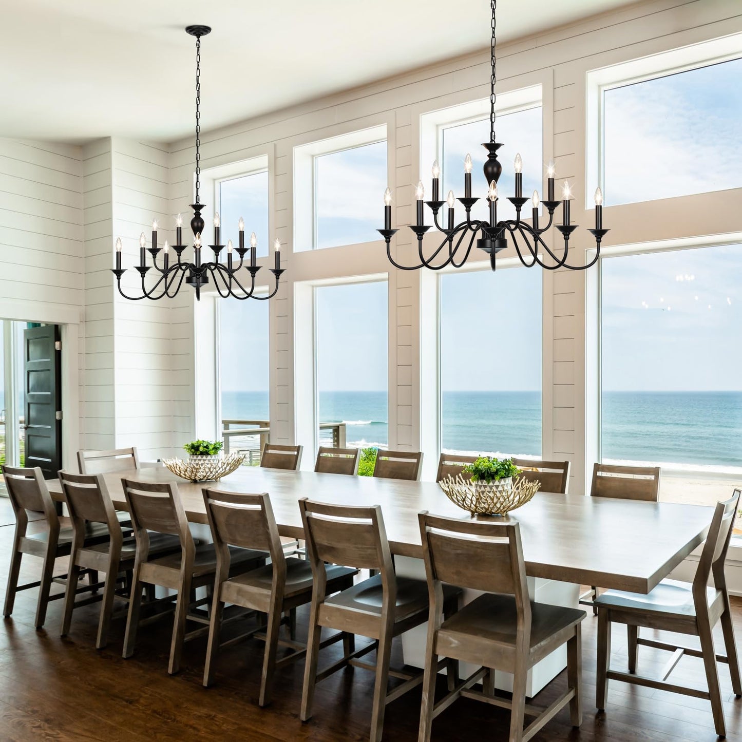 15 Light Black Farmhouse Chandeliers for Dining Room Light Fixtures Over Table, Vintage Candle Large Chandelier for Living Room Foyer Staircase Restaurant Showroom Villa