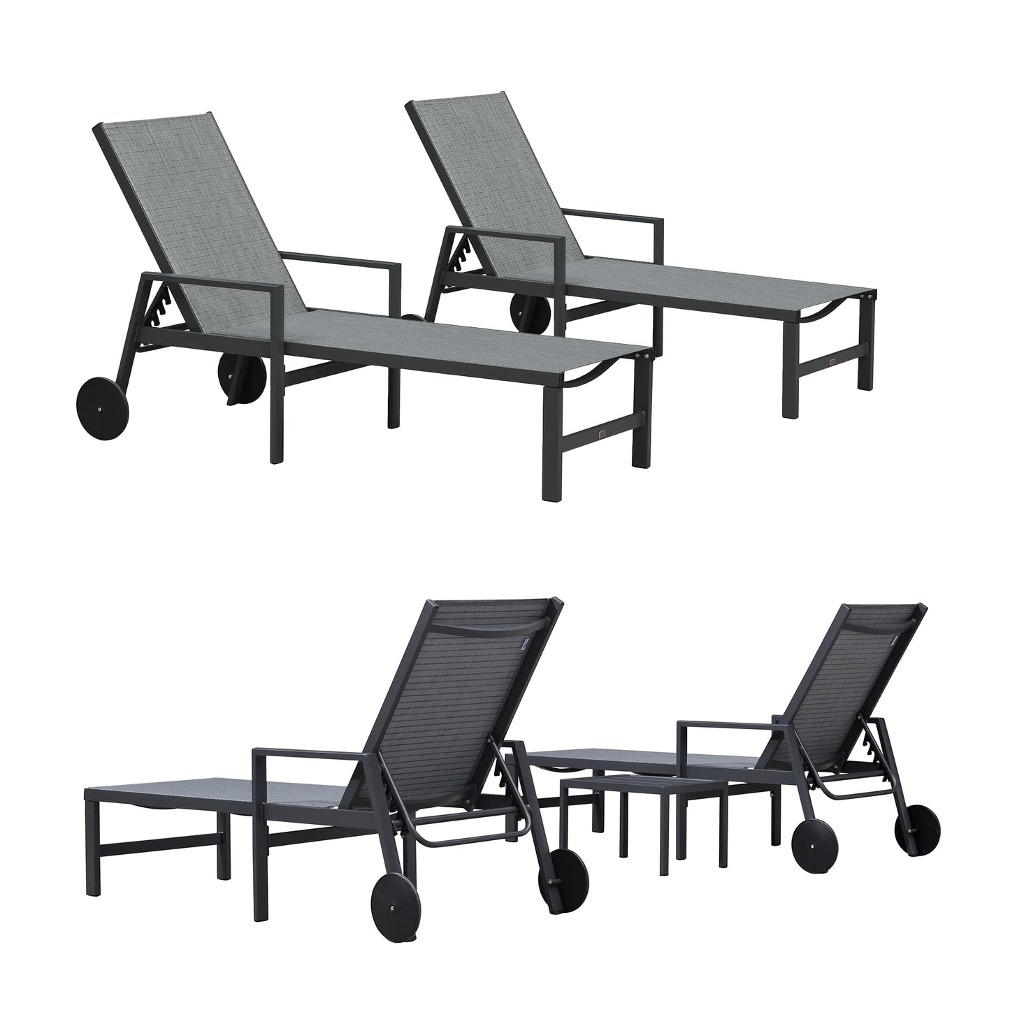 PURPLE LEAF Outdoor Chaise Lounge Chair Set of 2 Patio Pool Lounger Wicker Chairs with Wooden Armrest Sunbathing Tanning Recliner for Pool Backyard Garden Dark Brown