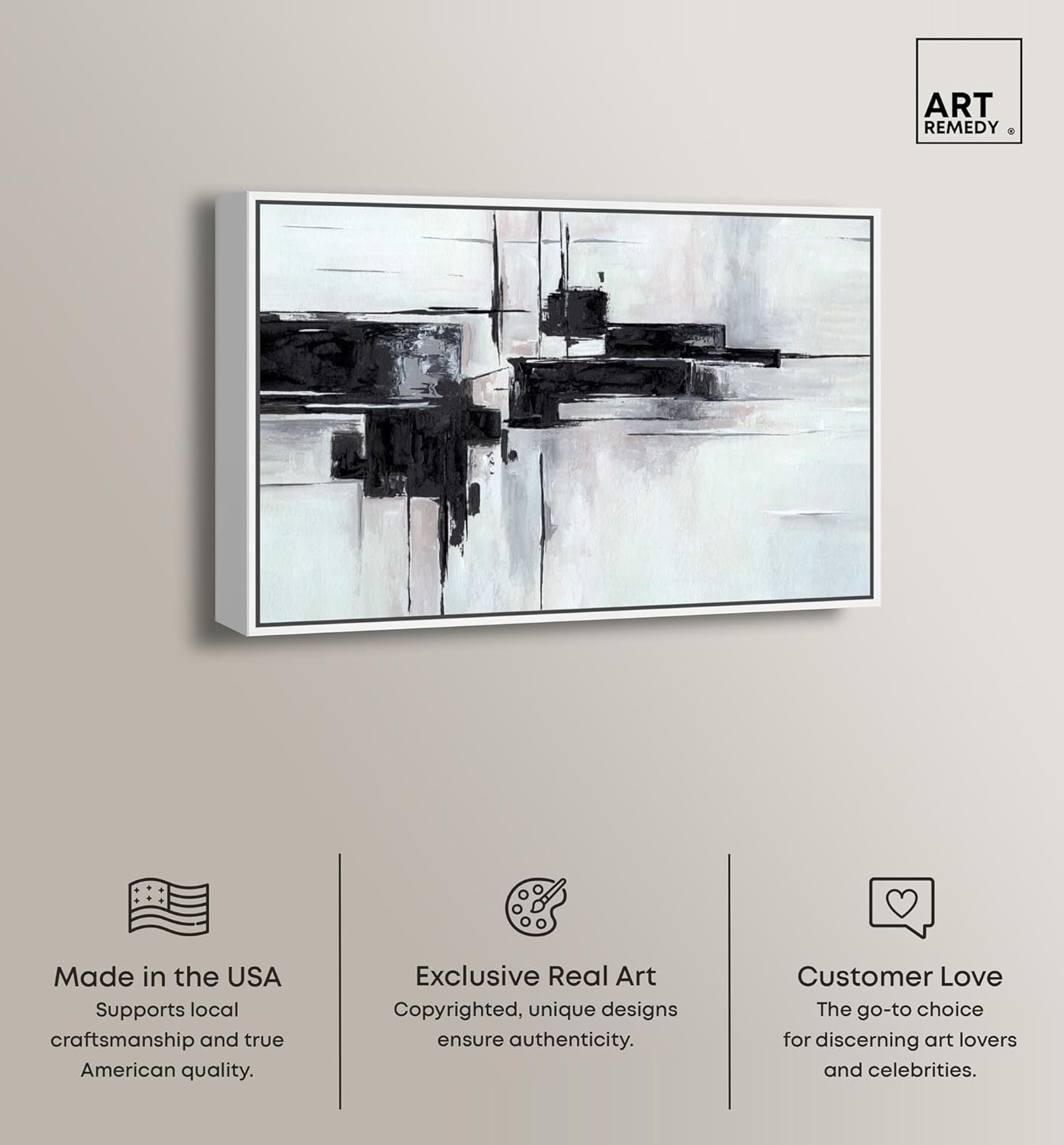 Abstract Journey Canvas Black and White Art, Gold Frame, 45" x 30"