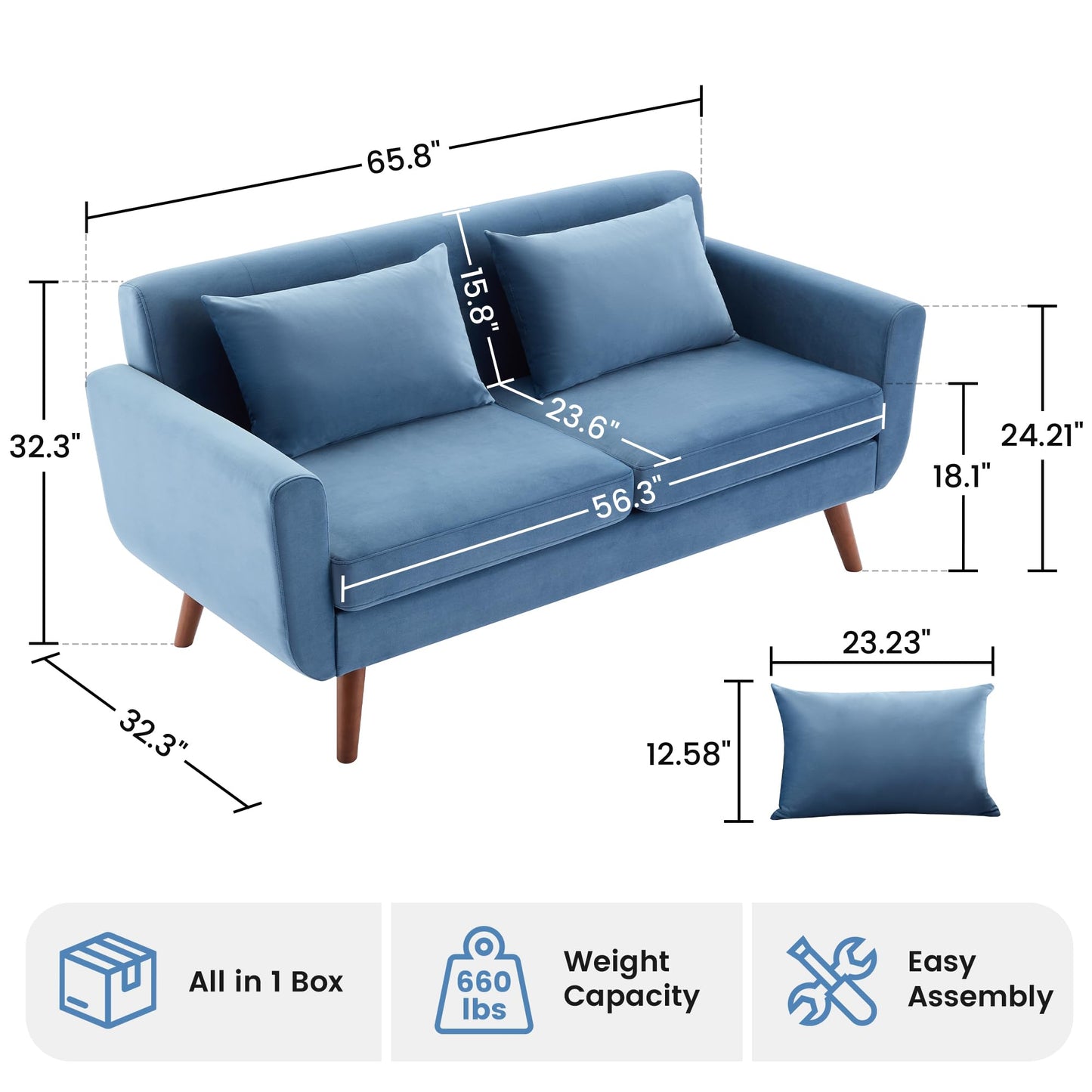 Tbfit 65" W Loveseat Sofa, Mid Century Modern Love Seat Couches for Living Room, Button Tufted Upholstered Small Couch for Bedroom, Solid and Easy to Install Love Seats Furniture, Grey