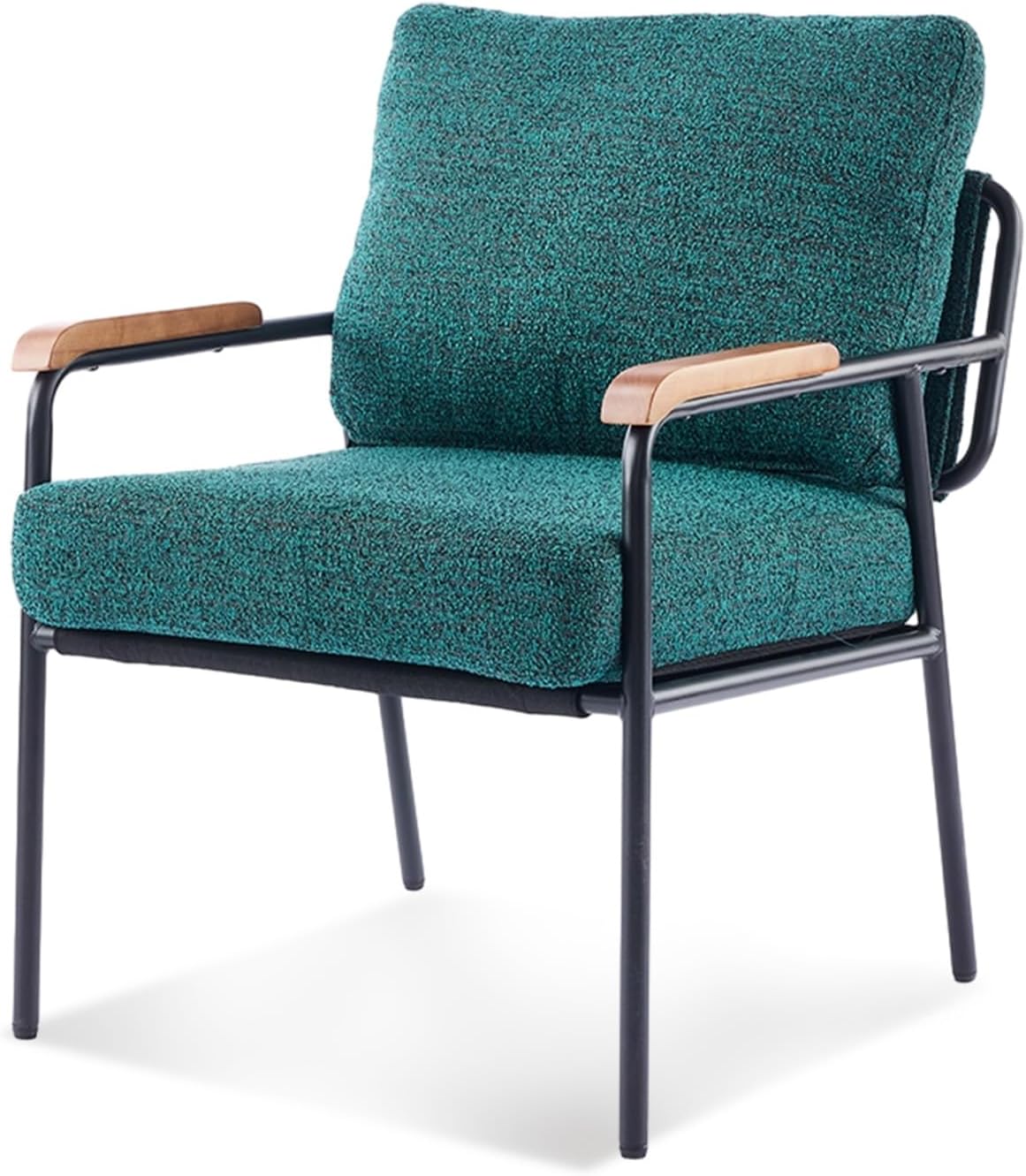 VINGLI Mid-Century Modern Accent Armchiar for Small Space, Small Comfy Upholstered Leisure Reading Chair with Wood Armrest for Bedroom, Living Room, Waiting Room, Linen Teal