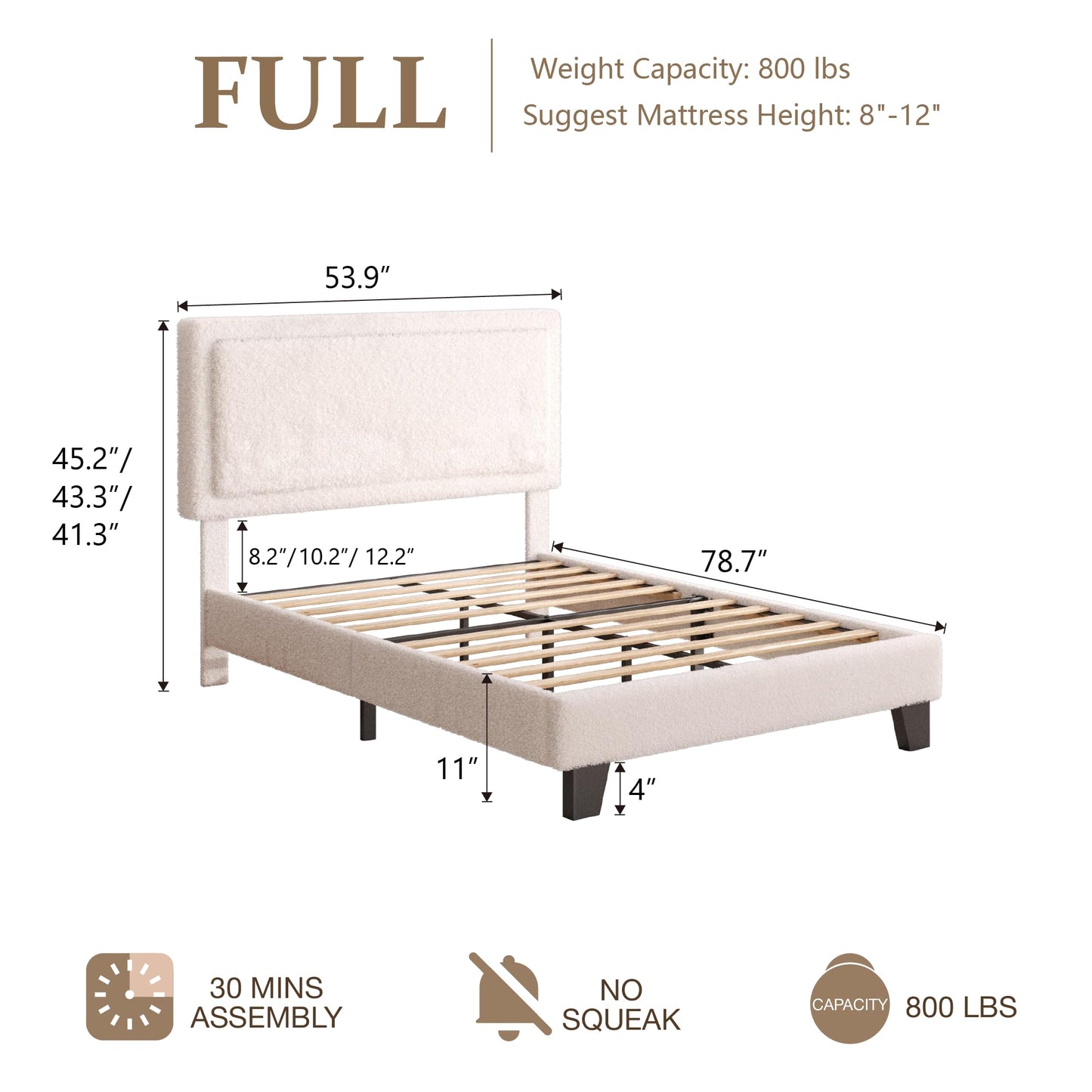 King Size Bed Frame and Headboard, Boucle Upholstered Platform Cloud Bed Frame with Headboard, Soft Teddy Fabric, Modern Style, No Box Spring Required, Easy Assembly, Blue-Black