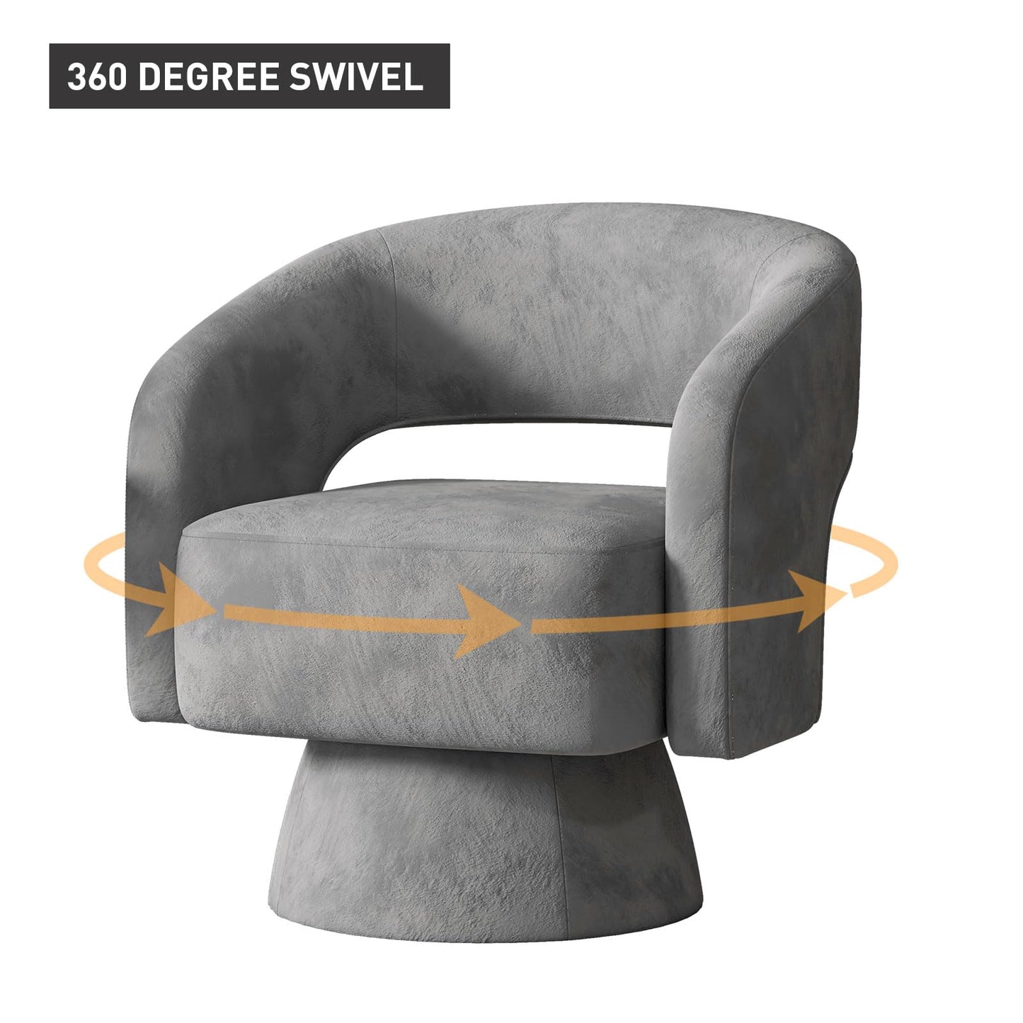 Bonzy Home Swivel Barrel Chair,Velvet Accent Armchair 360 Degree Swivel Club Chair for Living Room Bedroom Reception Room, Dark Grey
