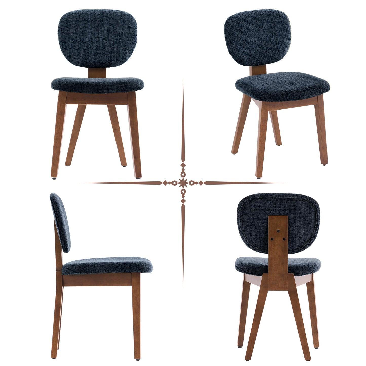 VKNOW Wooden Dining Chairs Set of 4, Mid Century Modern Upholstered Kitchen Side Chairs, Chenille Dining Room Chair with Curved Seat Backrest for Home Dining Room,Green