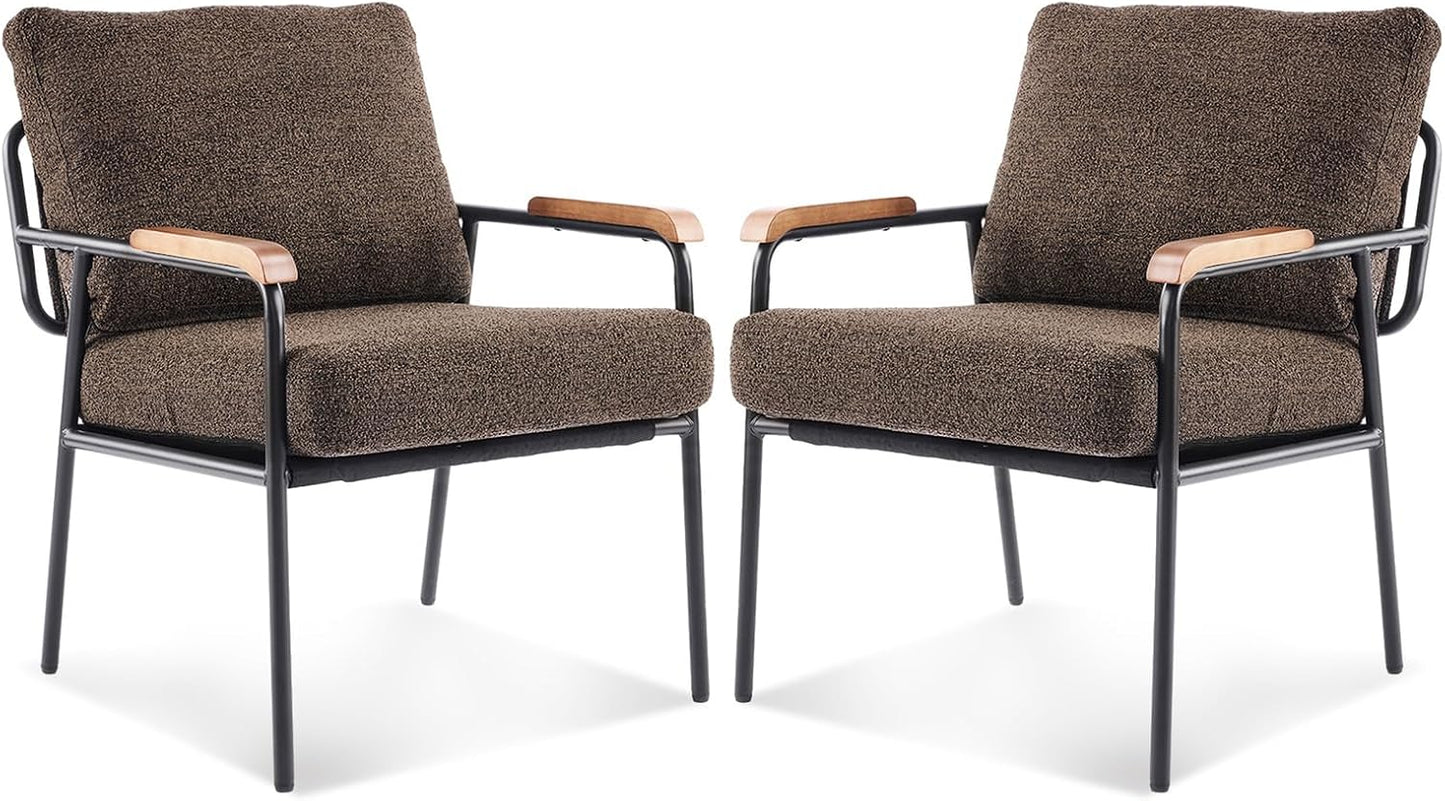 VINGLI Mid-Century Modern Accent Armchiar for Small Space, Small Comfy Upholstered Leisure Reading Chair with Wood Armrest for Bedroom, Living Room, Waiting Room, Linen Teal