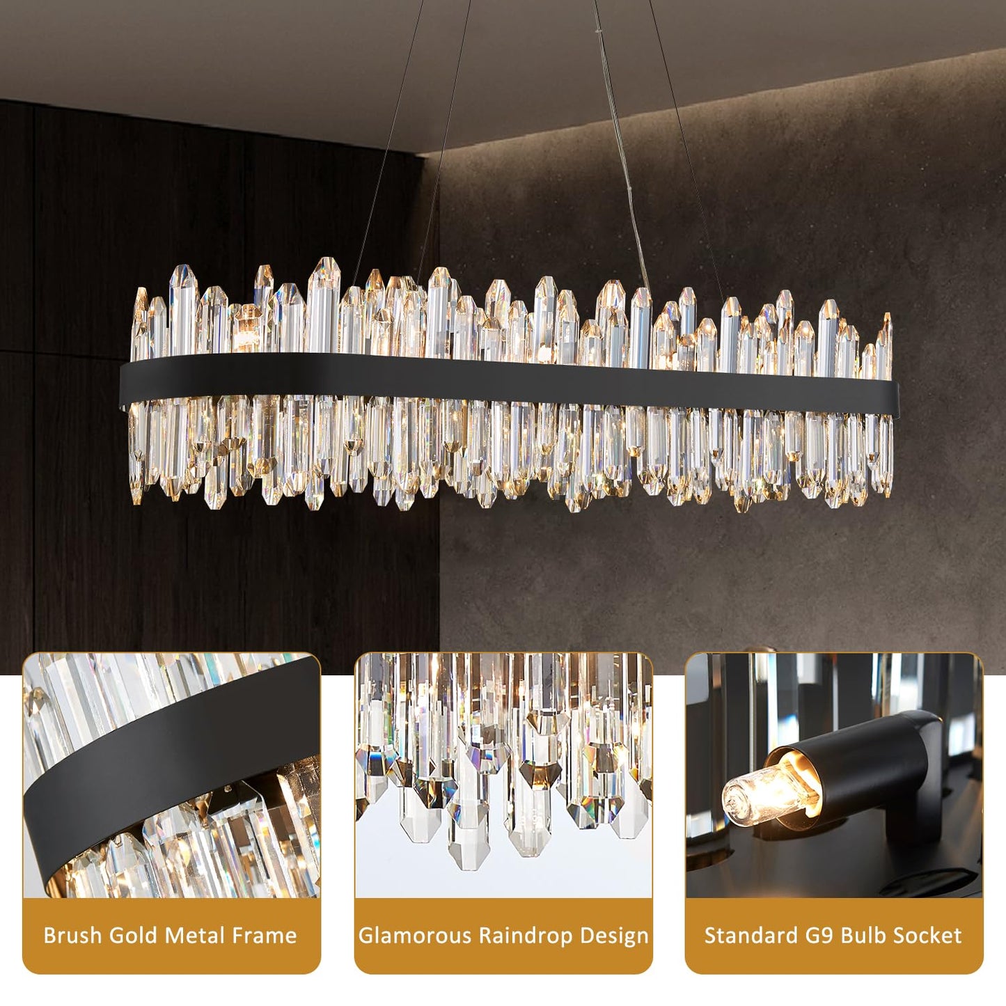 Gold Modern Oval Crystal Chandelier, 16-Lights Luxury Chandeliers Modern 2-Tiers K9 Crystal Chandelier Pendant, Light Fixture G9 Lights for Dining Living Room Entryway Kitchen Dia 23 inch