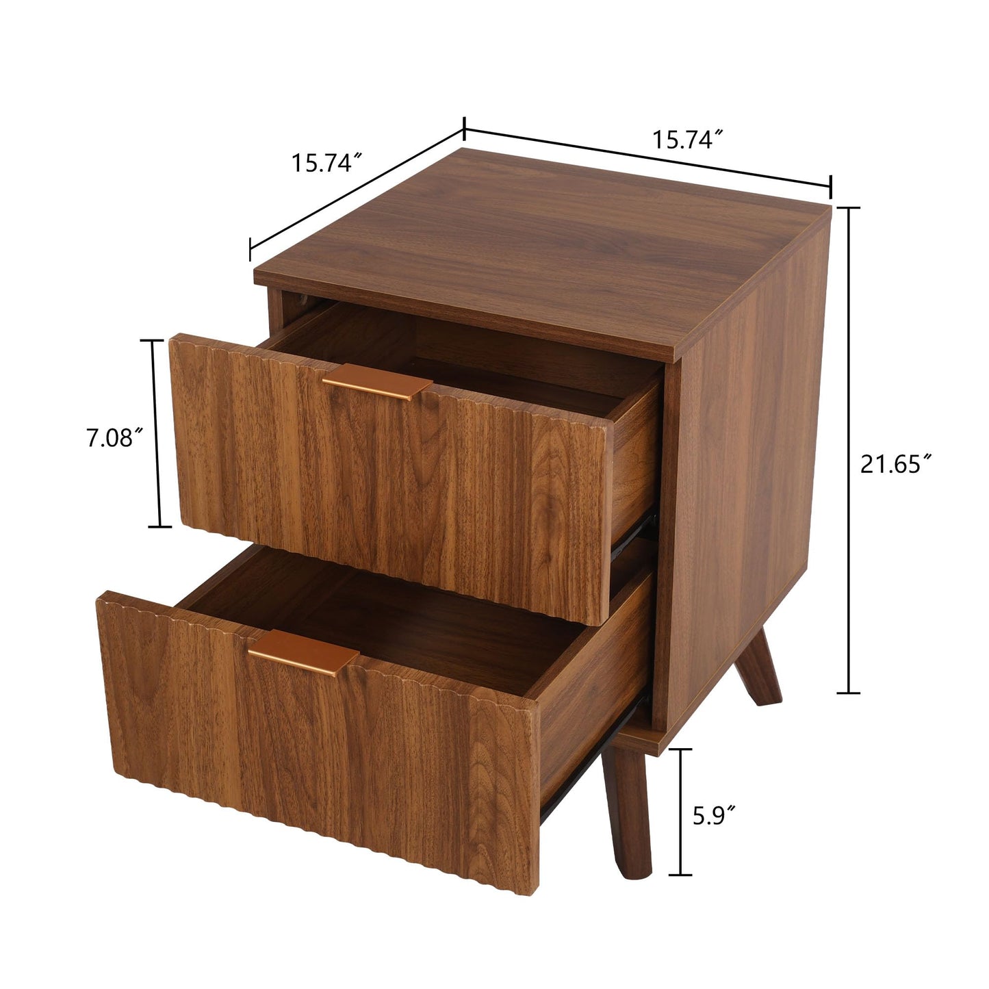 Fluted Nightstand Set of 2, Mid Century Modern 2 Drawer Dresser for Bedroom, Small Dresser Night Stand Side Table End Table with Wood Fluted Drawer Storage for Bedroom Closet(Walnut)