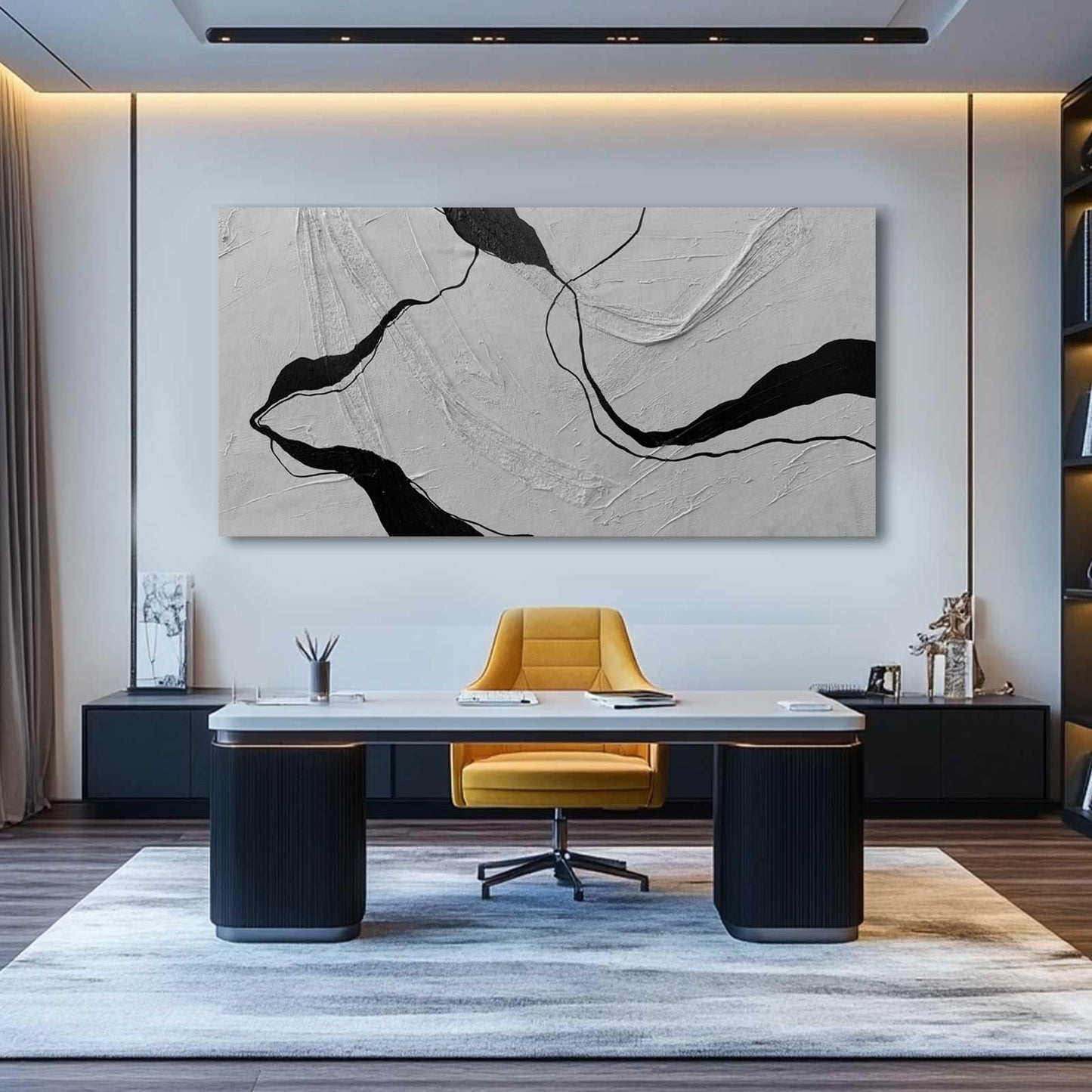 MLART99 Blue and White Abstract Wall Art Grunge Posters Gold Painting for Home Office 29"x 58" Gallery Wall Prints Large Size Artwork for Walls