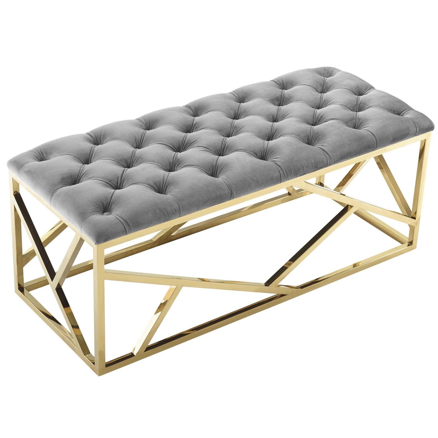 Modway intersperse Button-Tufted Contemporary Modern with Metallic Frame, Bench, Silver Gray