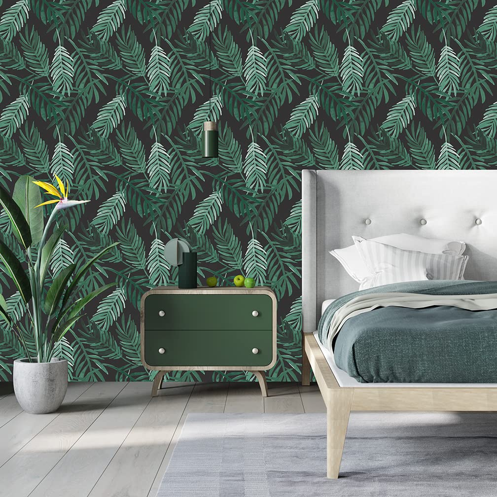 Flipside Blue Palm Leaves Peel and Stick Removable Wallpaper - Each Roll is 18 ft. Long x 18 in. Wide - Safe for Walls - Easy to Apply & Easy to Remove