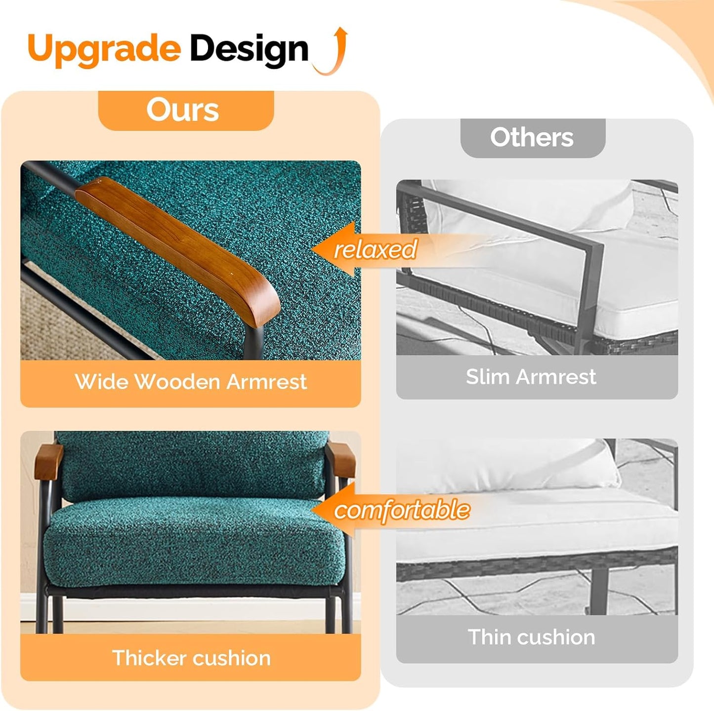 VINGLI Mid-Century Modern Accent Armchiar for Small Space, Small Comfy Upholstered Leisure Reading Chair with Wood Armrest for Bedroom, Living Room, Waiting Room, Linen Teal