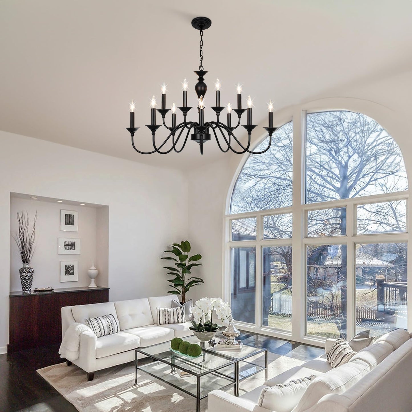 15 Light Black Farmhouse Chandeliers for Dining Room Light Fixtures Over Table, Vintage Candle Large Chandelier for Living Room Foyer Staircase Restaurant Showroom Villa