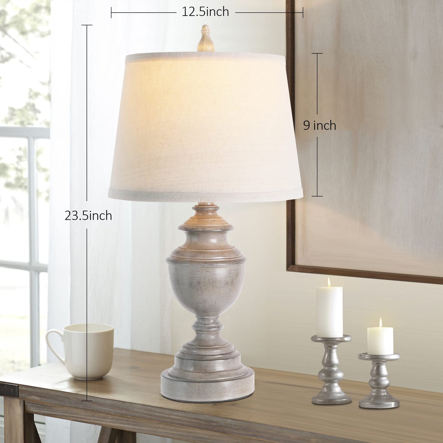 CeramicTable Lamps Set of 2 Lamps for Bedroom Living Room Office 26" Rotary Coastal Bedside Lamp for Nightstand with 2 USB Ports 3-Colors