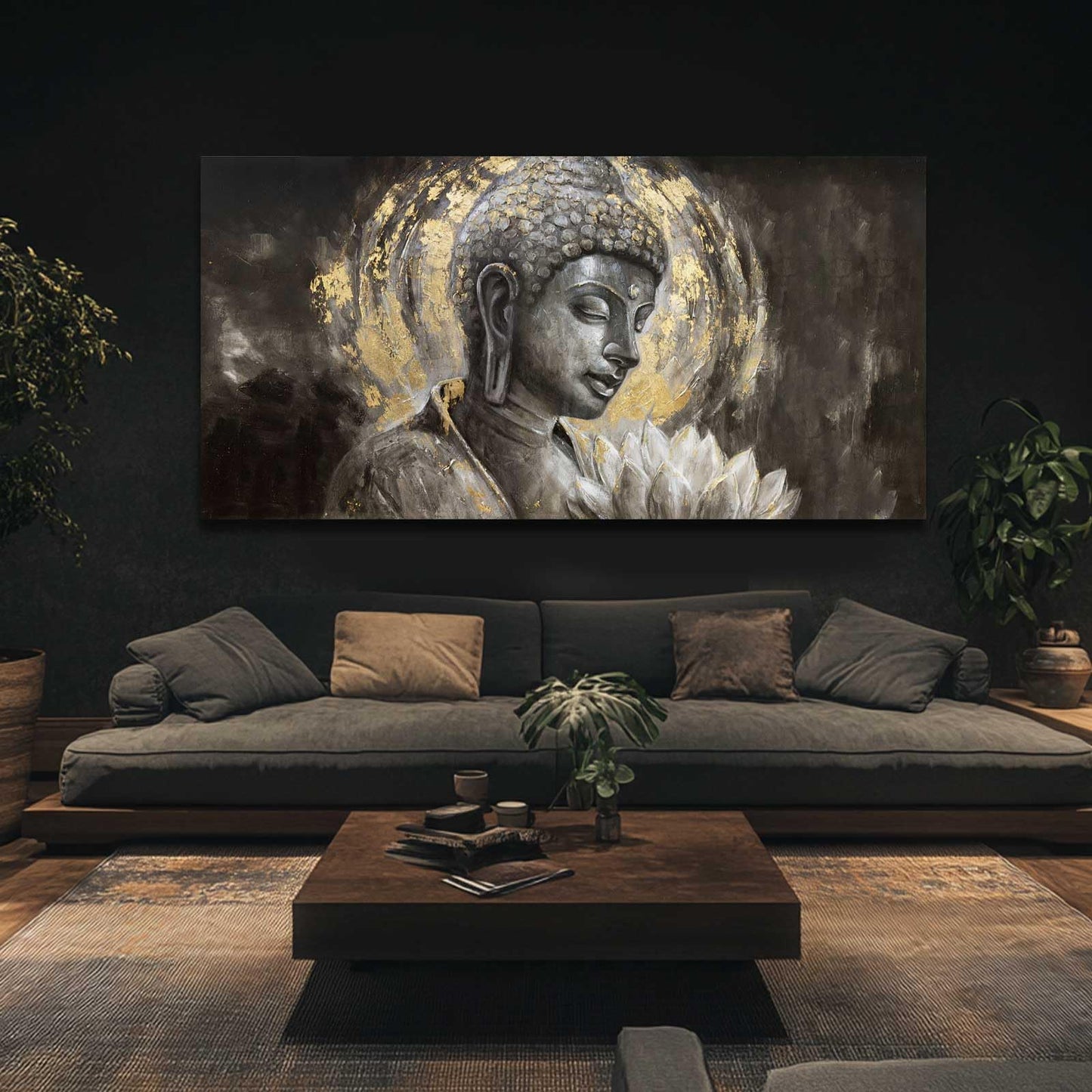 MLART99 Blue and White Abstract Wall Art Grunge Posters Gold Painting for Home Office 29"x 58" Gallery Wall Prints Large Size Artwork for Walls