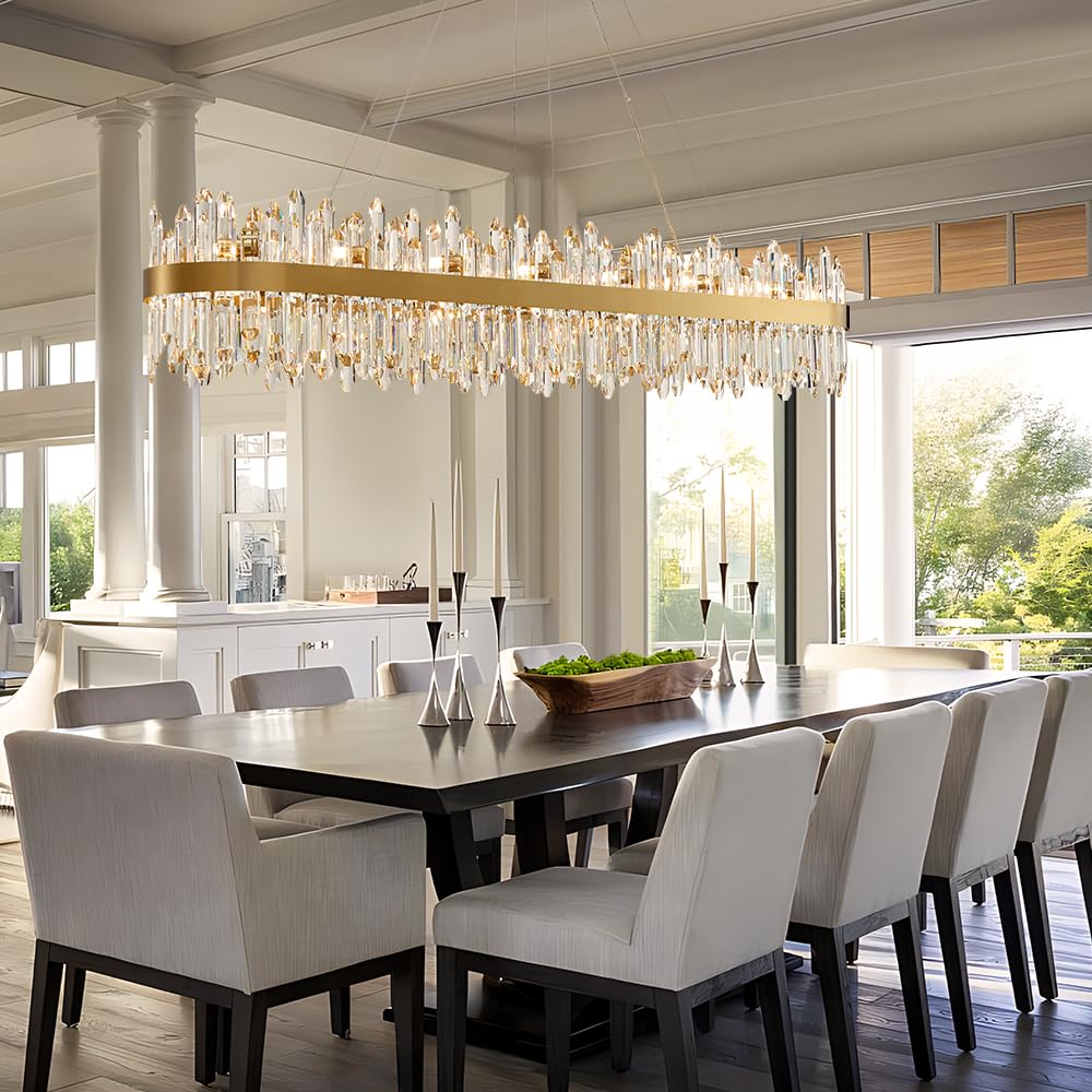 Gold Modern Oval Crystal Chandelier, 16-Lights Luxury Chandeliers Modern 2-Tiers K9 Crystal Chandelier Pendant, Light Fixture G9 Lights for Dining Living Room Entryway Kitchen Dia 23 inch
