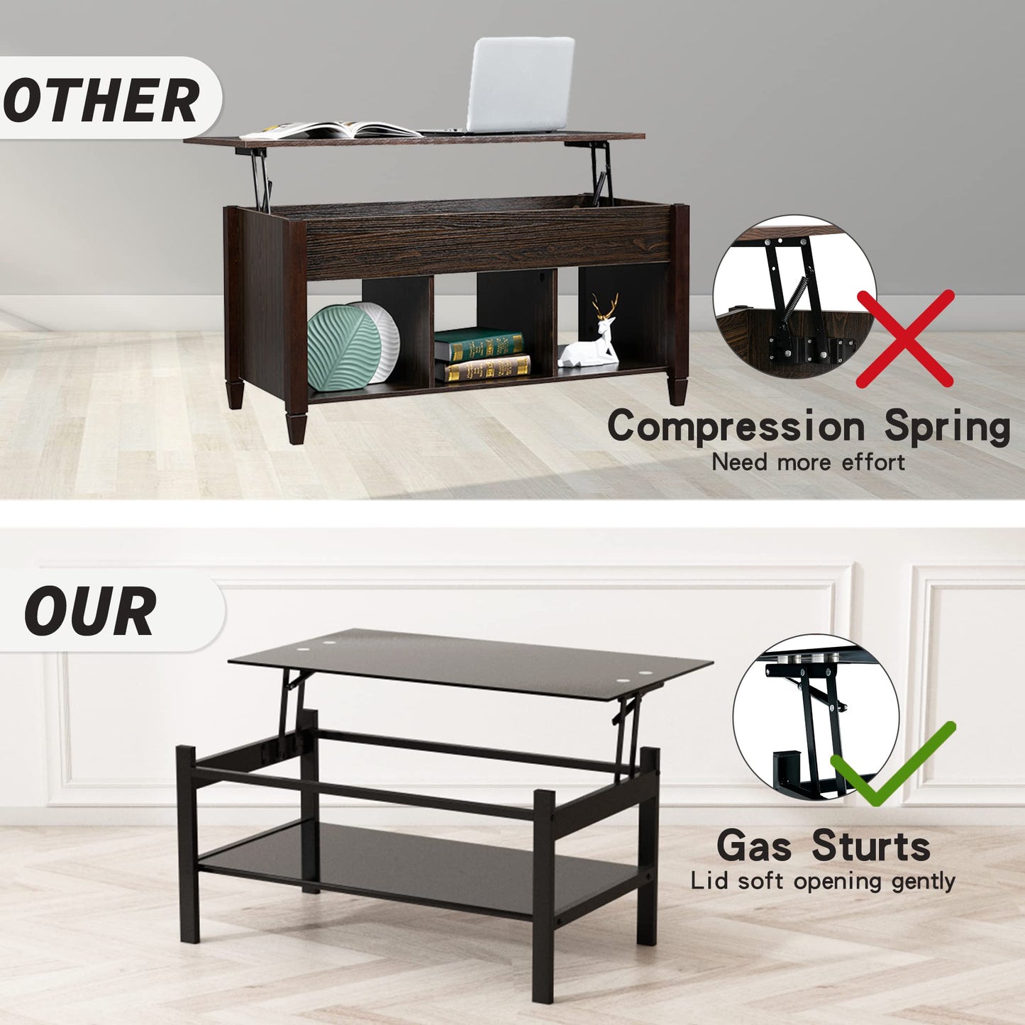 Meihua Tempered Glass Coffee Table for Living Room, Clear Center Table with 0.47 inch Tempered Glass, Transparent Modern Coffee Table
