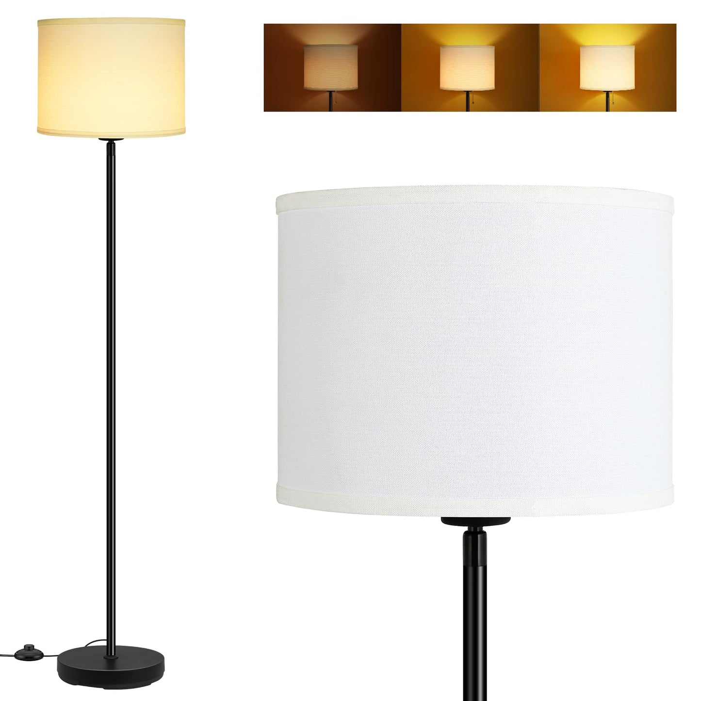 Floor Lamp Black, Standing Lamp, 58" Tall Lamps for Living Room, Simple Pole Lamp with Black Lampshade, On/Off Foot Pedal, Bright Dimming Light for Kids Room Bedroom Office Decor(Without Bulbs)