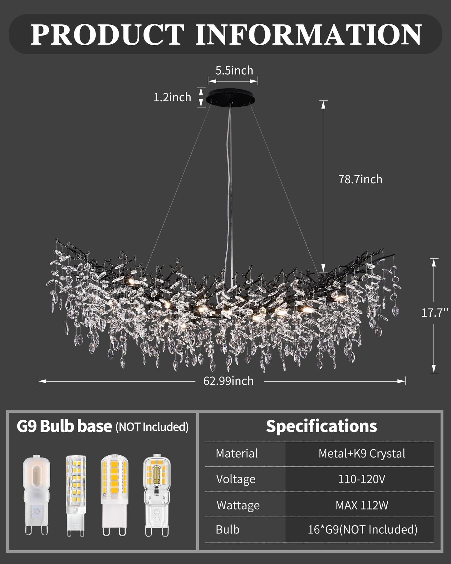 Modern Tree Branch Crystal Chandelier Luxury Silver Crystal Pendant Lighting 18" Contemporary 6-Light Chandeliers for Dining Room Kitchen Bedroom Living Room