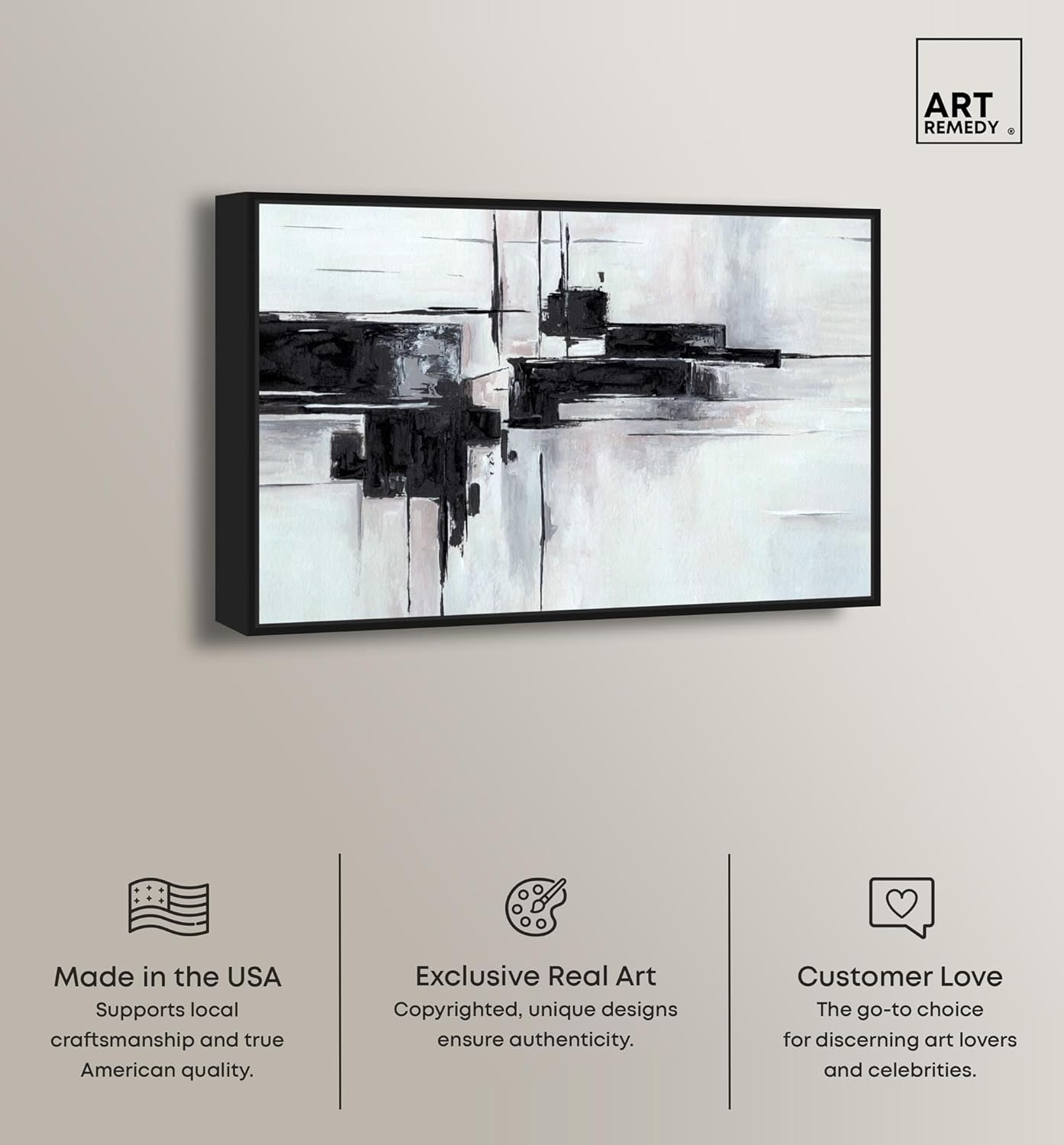 Abstract Journey Canvas Black and White Art, Gold Frame, 45" x 30"